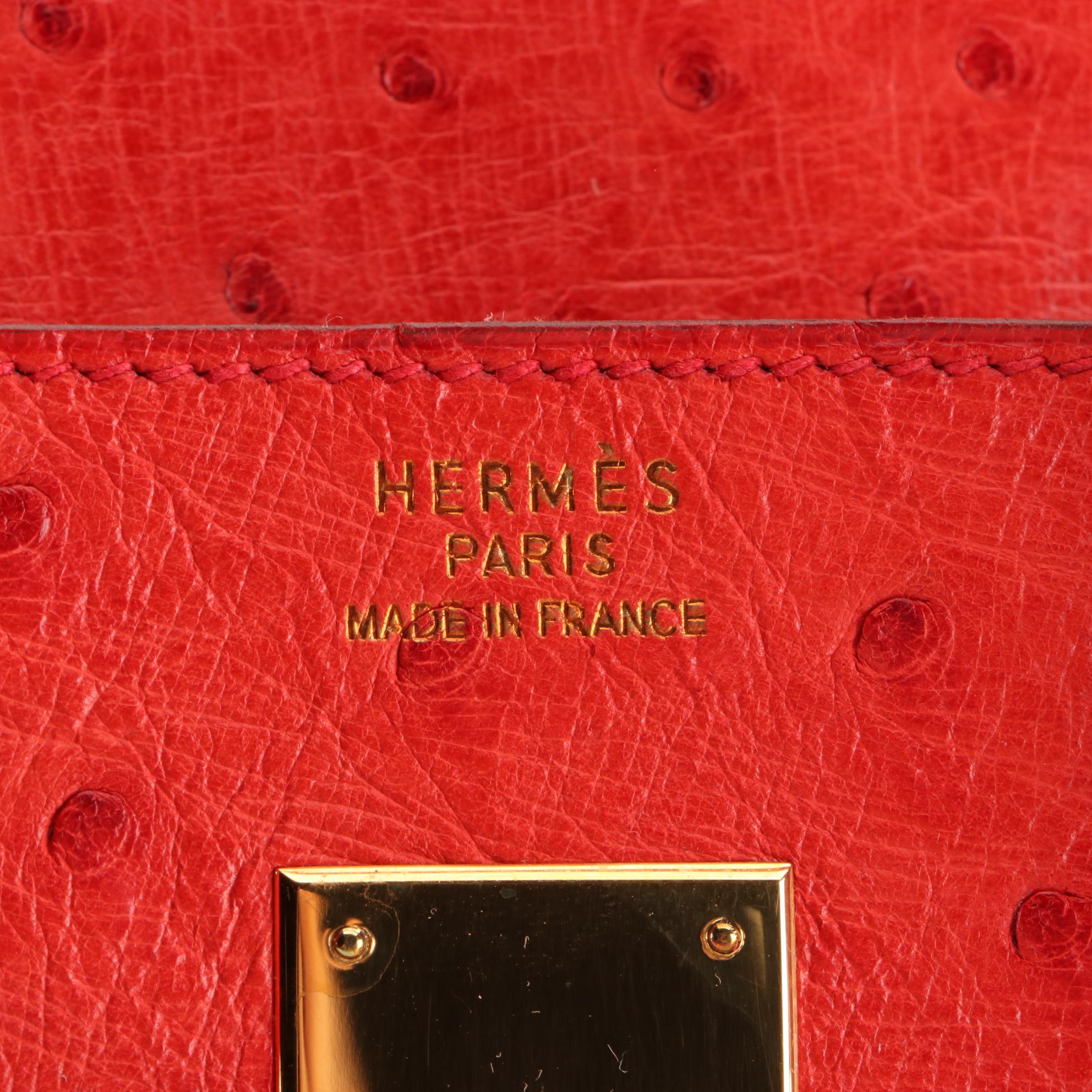 Hermès Birkin 35 Ostrich Leather Satchel in Rouge Vif
