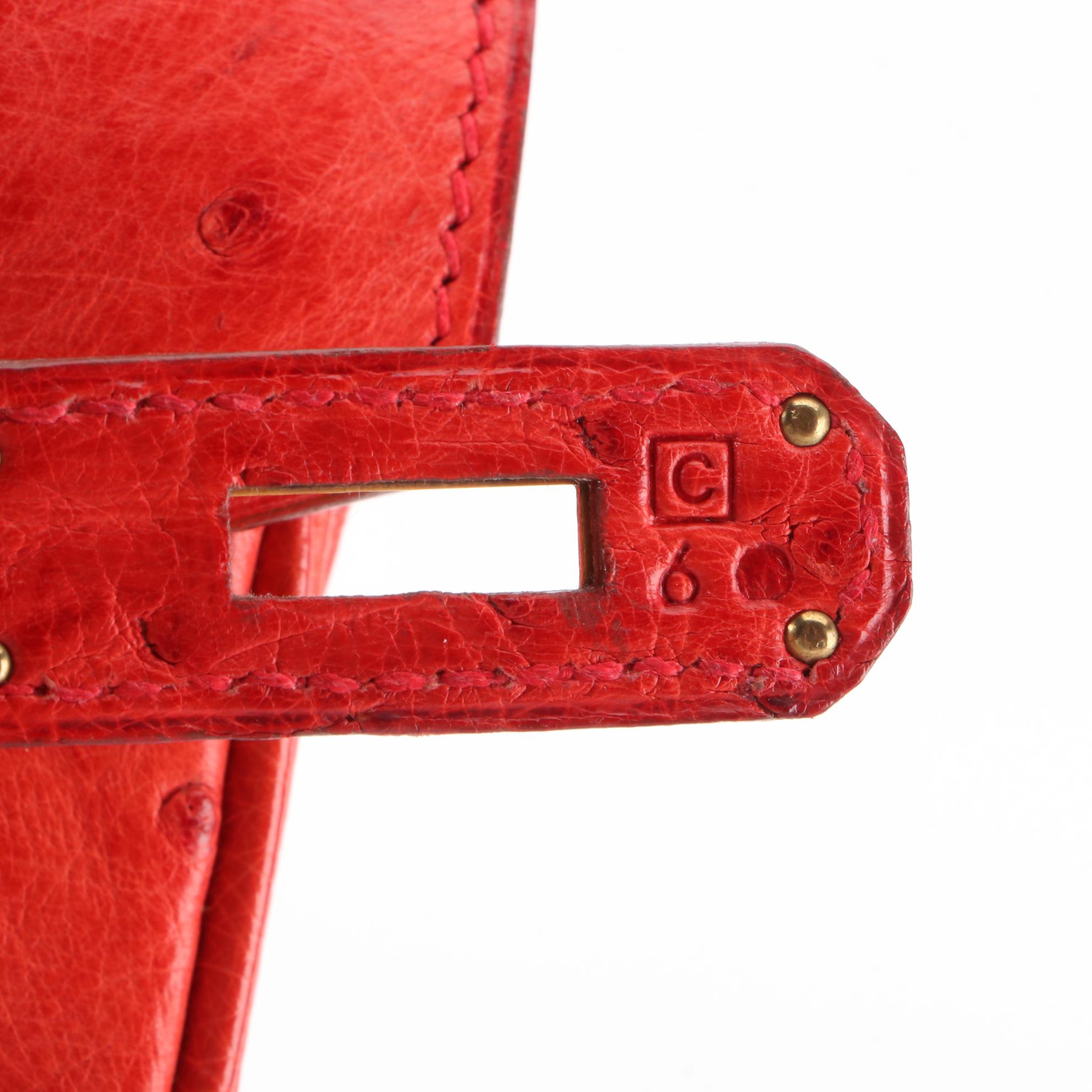 Hermès Birkin 35 Ostrich Leather Satchel in Rouge Vif
