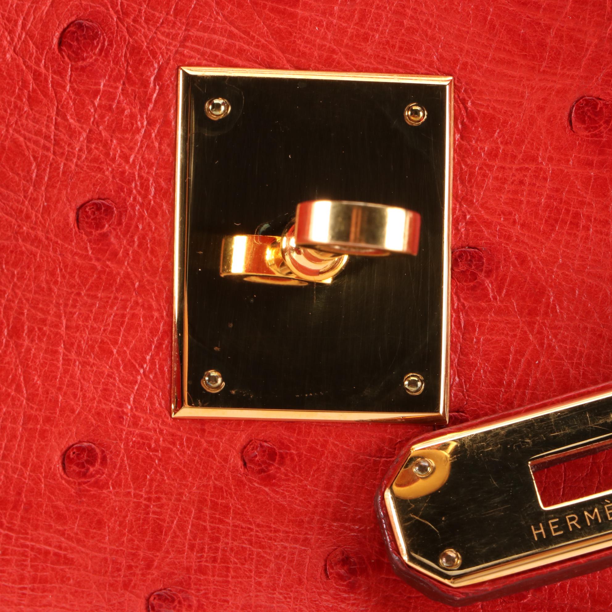 Hermès Birkin 35 Ostrich Leather Satchel in Rouge Vif