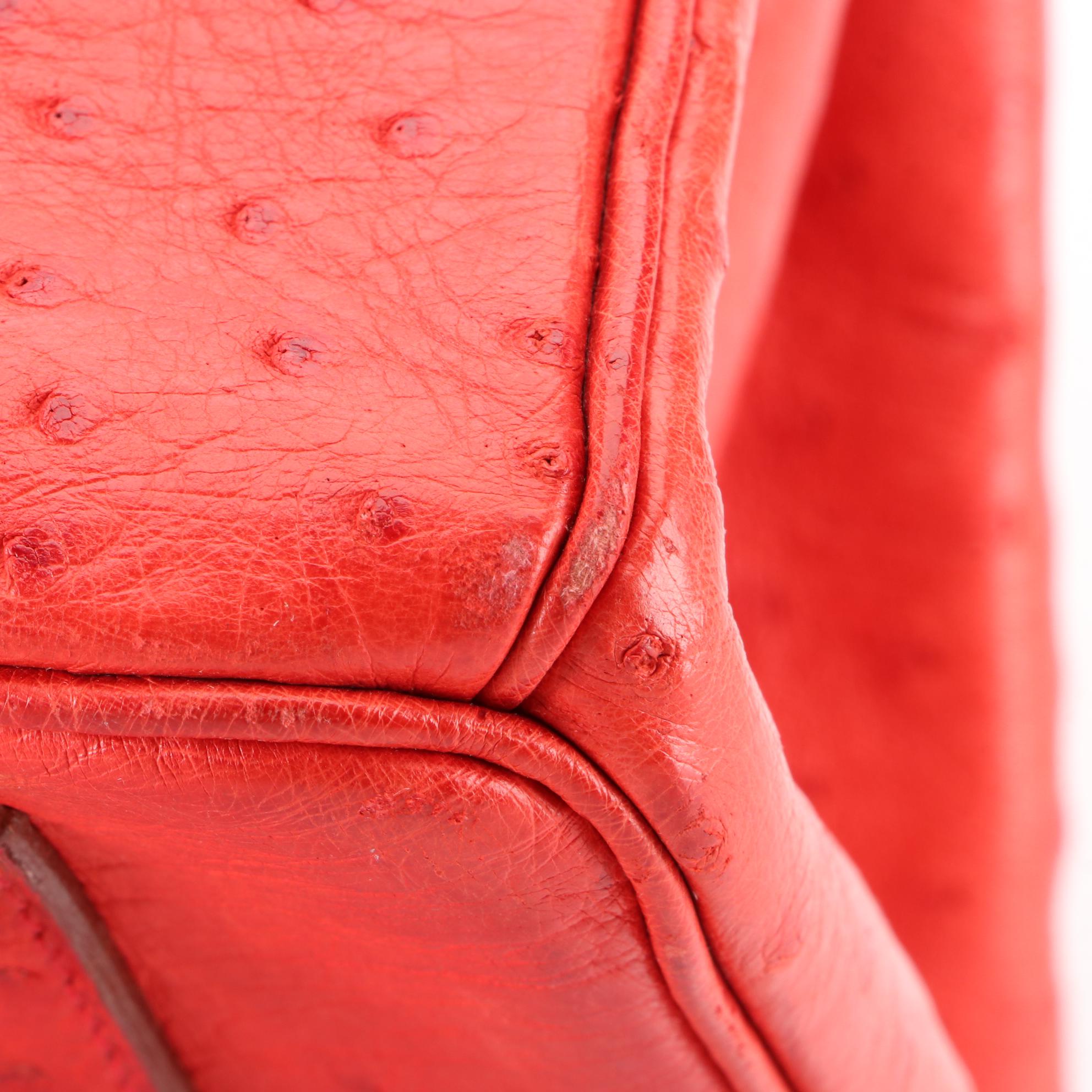 Hermès Birkin 35 Ostrich Leather Satchel in Rouge Vif