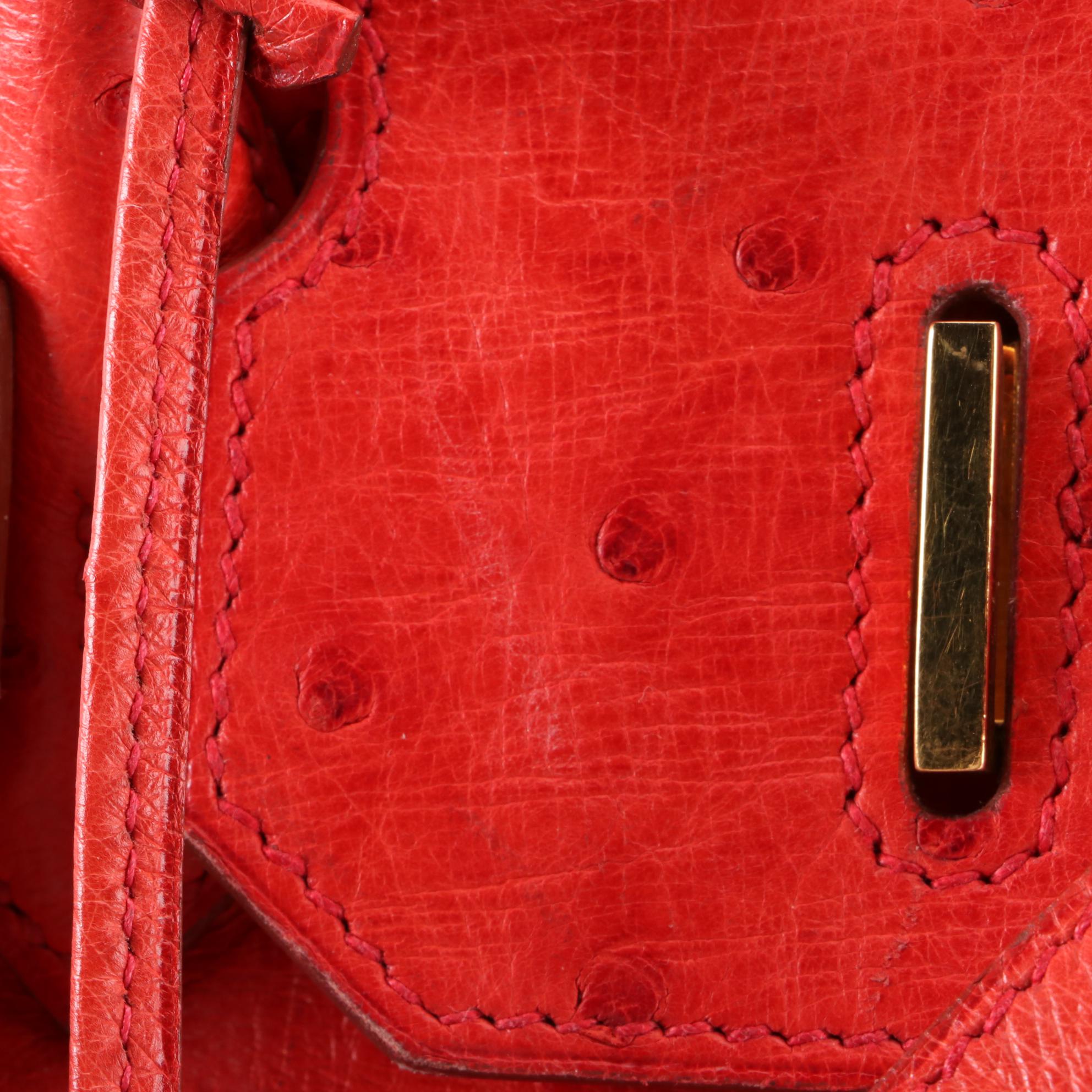 Hermès Birkin 35 Ostrich Leather Satchel in Rouge Vif