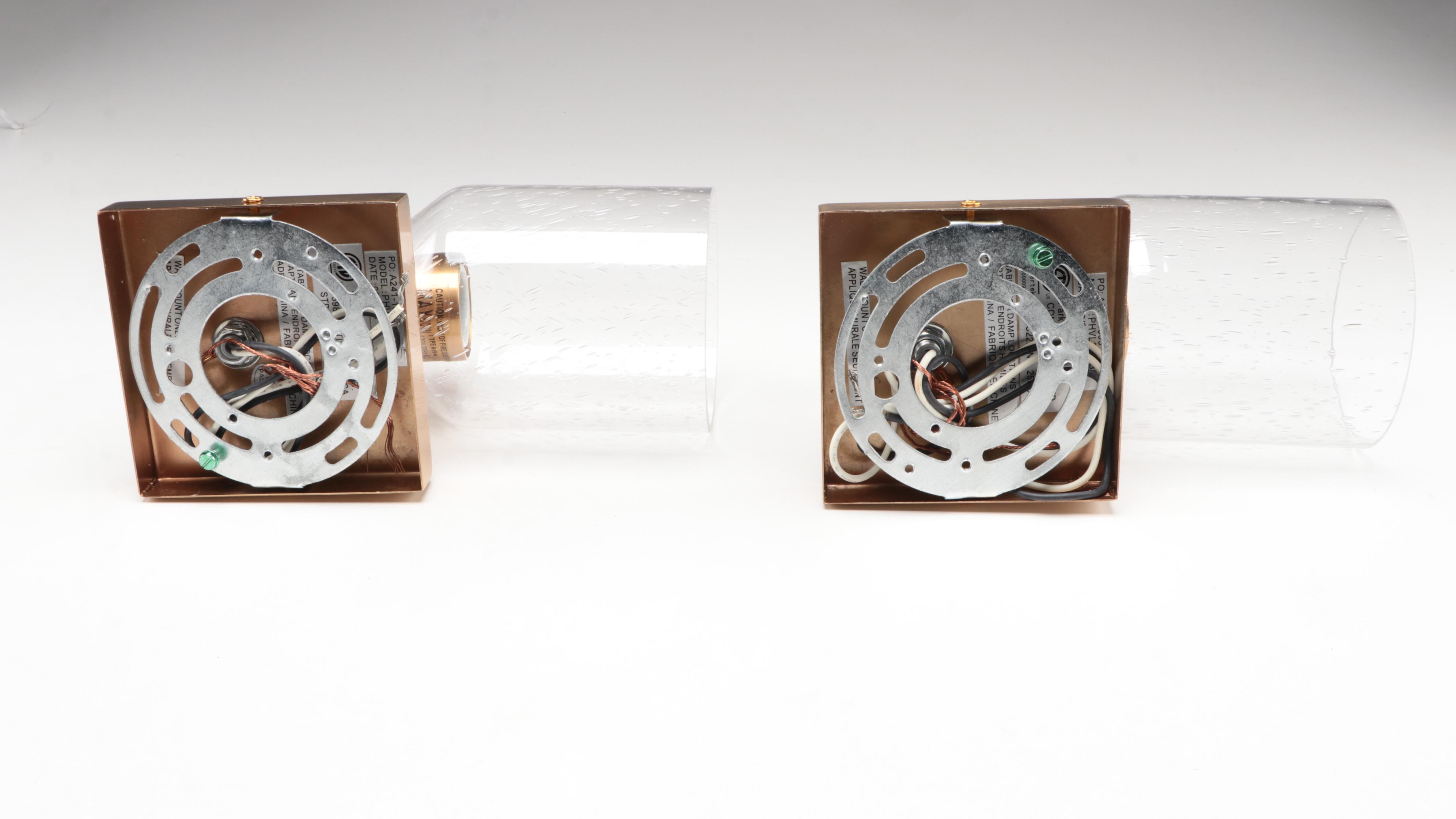 Pair of Brushed Gold Finish Vanity Sconces with Clear Seed Glass Shades