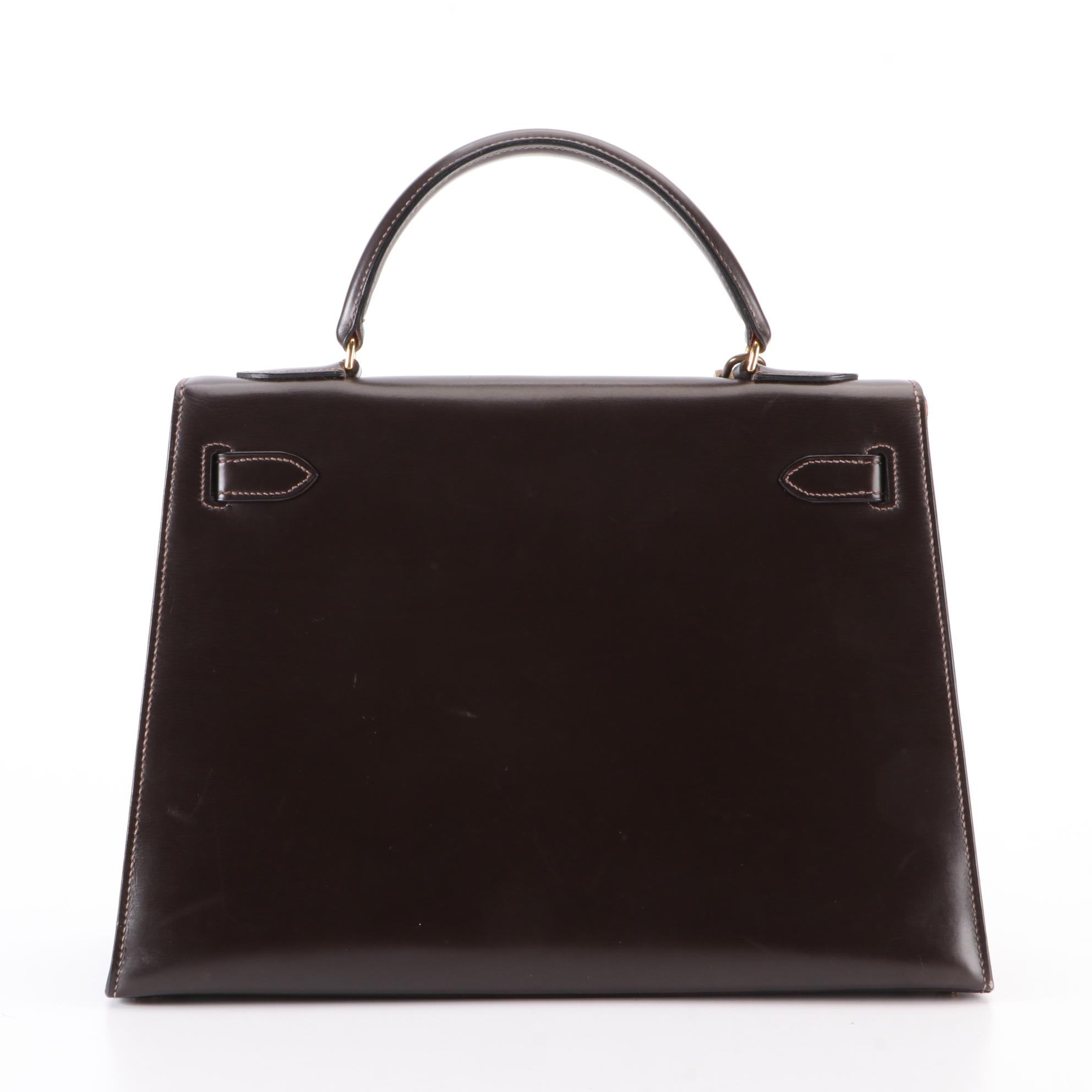 Hermès Kelly Sellier 32 Satchel in Ebene Box Calfskin Leather, 1970s