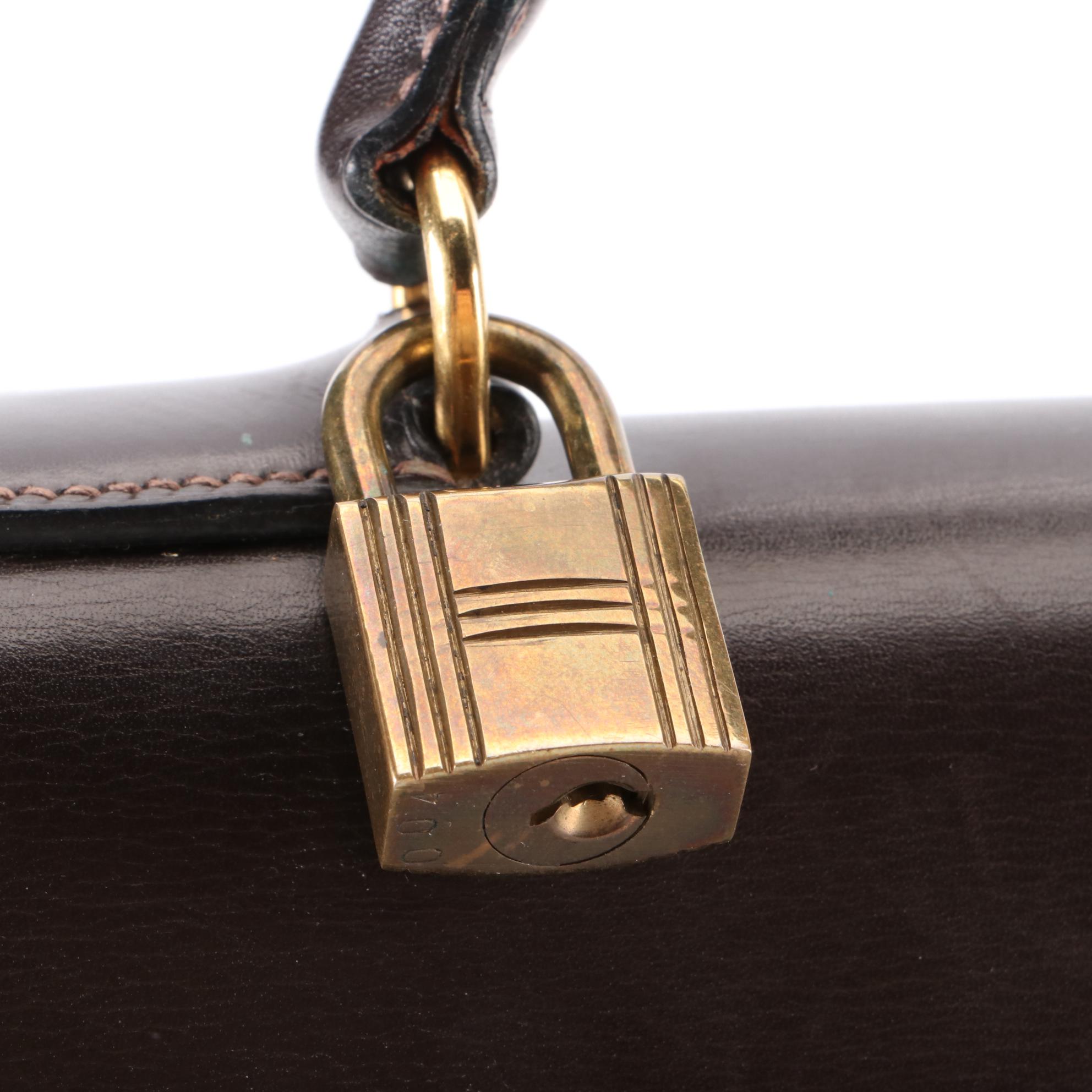 Hermès Kelly Sellier 32 Satchel in Ebene Box Calfskin Leather, 1970s