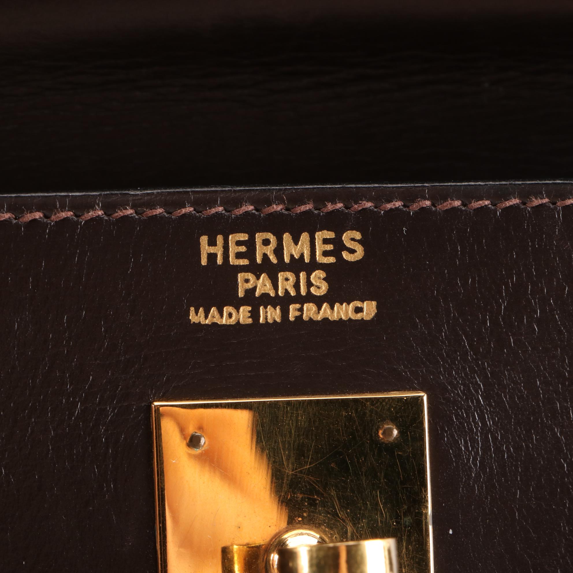 Hermès Kelly Sellier 32 Satchel in Ebene Box Calfskin Leather, 1970s