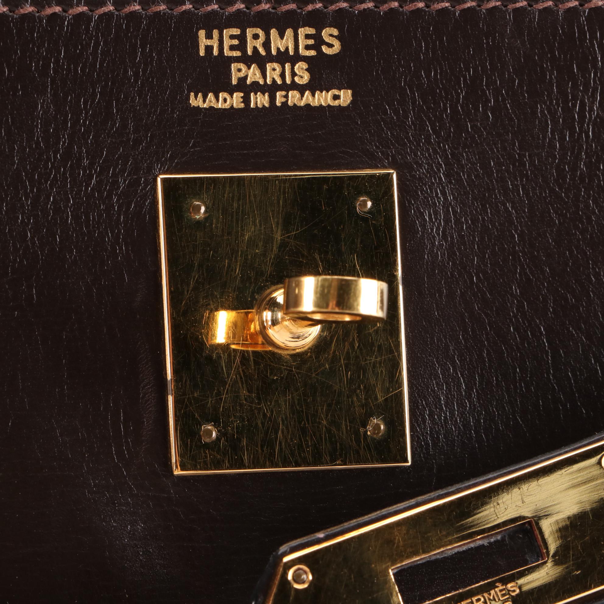 Hermès Kelly Sellier 32 Satchel in Ebene Box Calfskin Leather, 1970s