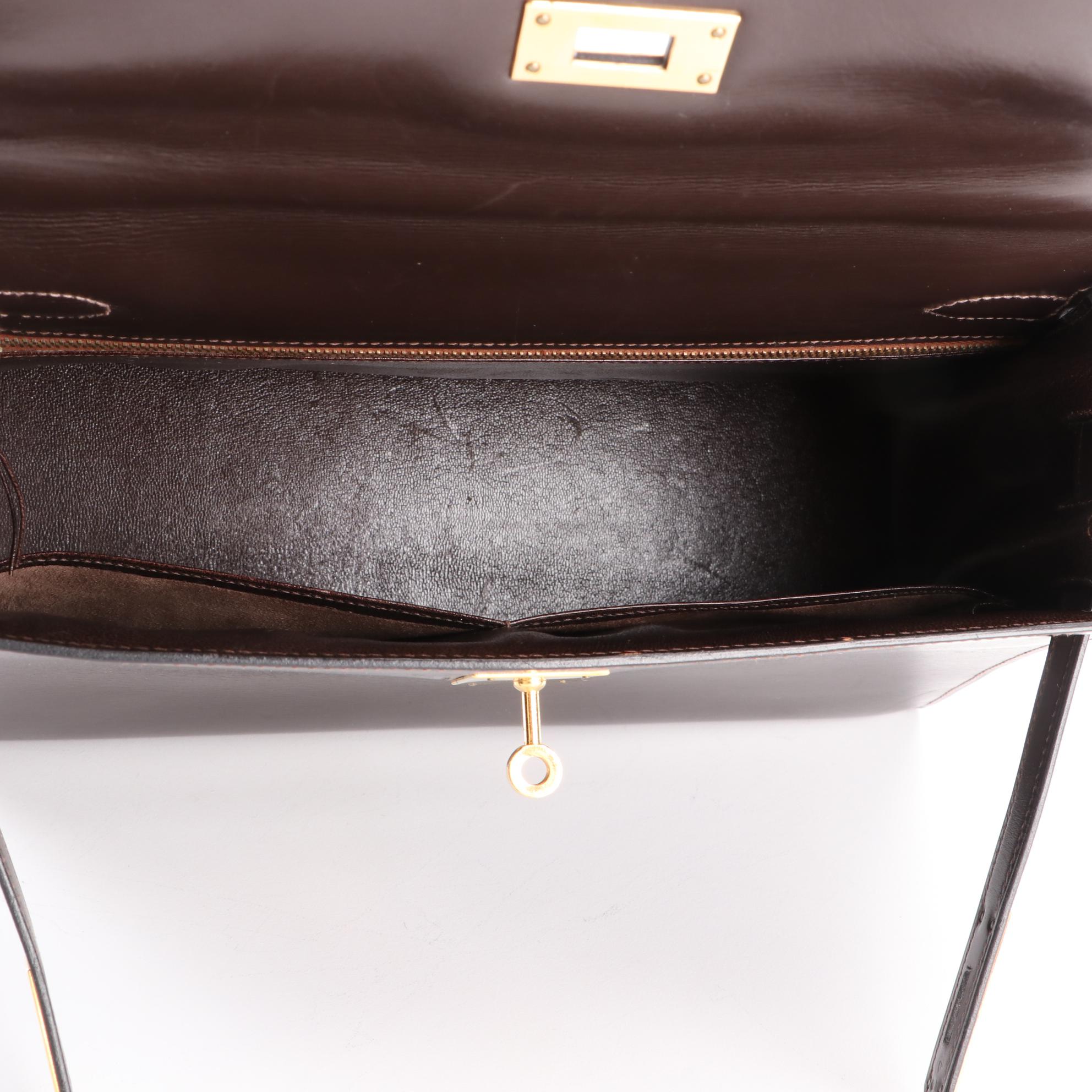 Hermès Kelly Sellier 32 Satchel in Ebene Box Calfskin Leather, 1970s