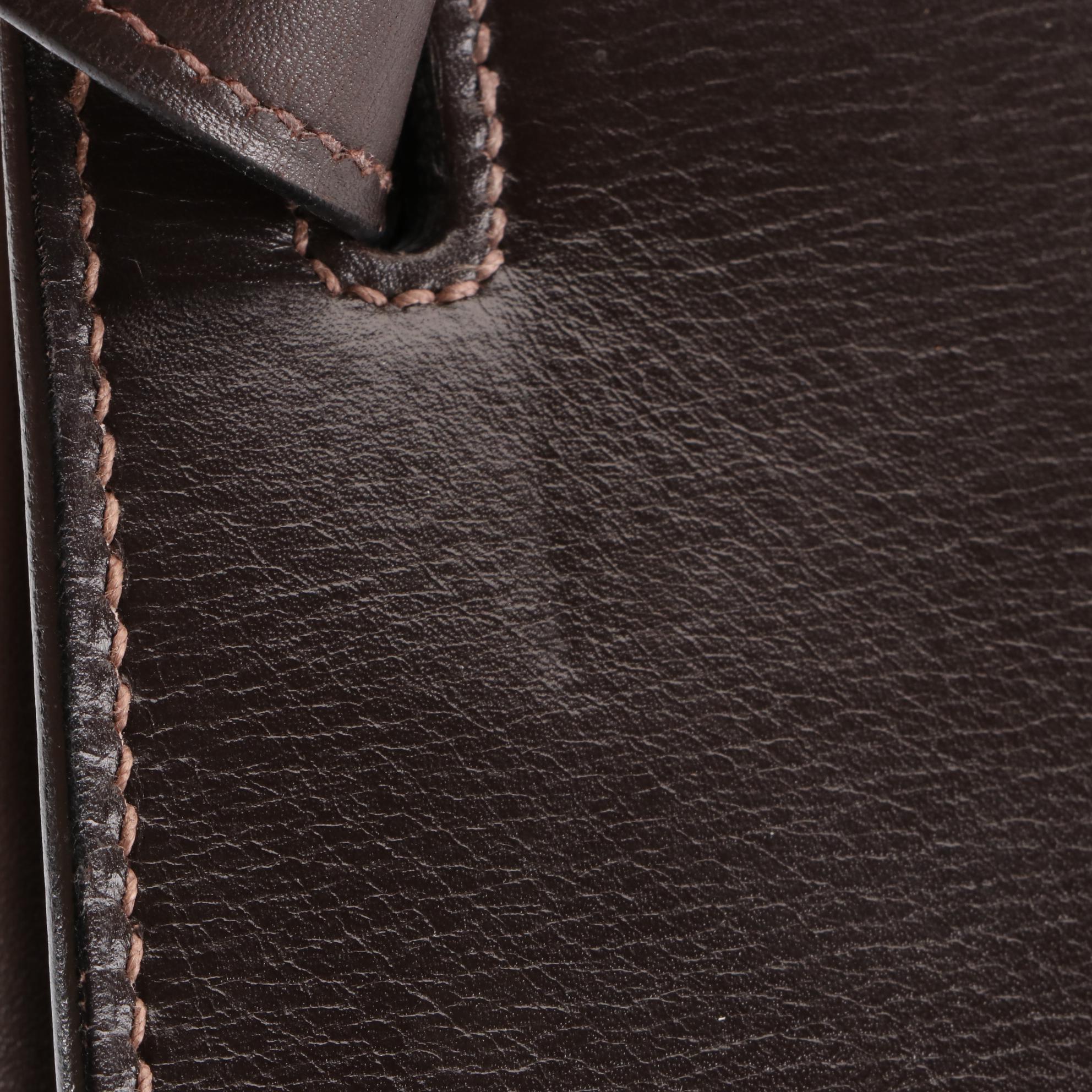 Hermès Kelly Sellier 32 Satchel in Ebene Box Calfskin Leather, 1970s