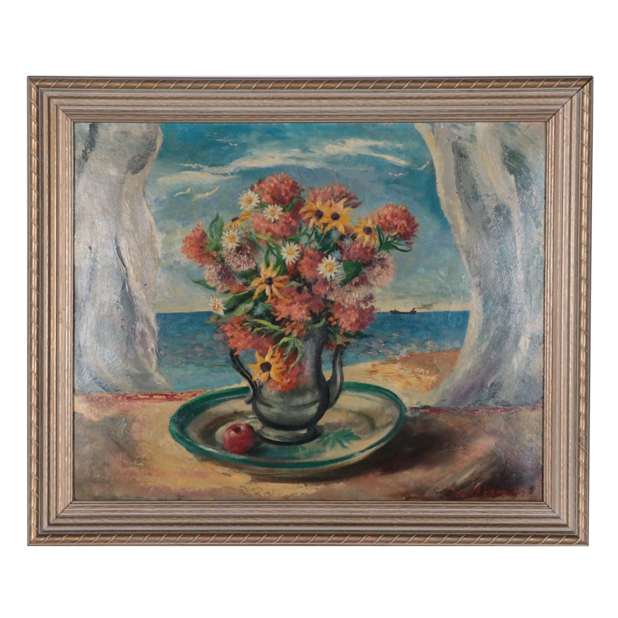 Attributed to Edward Fern Surreal Still Life Oil Painting