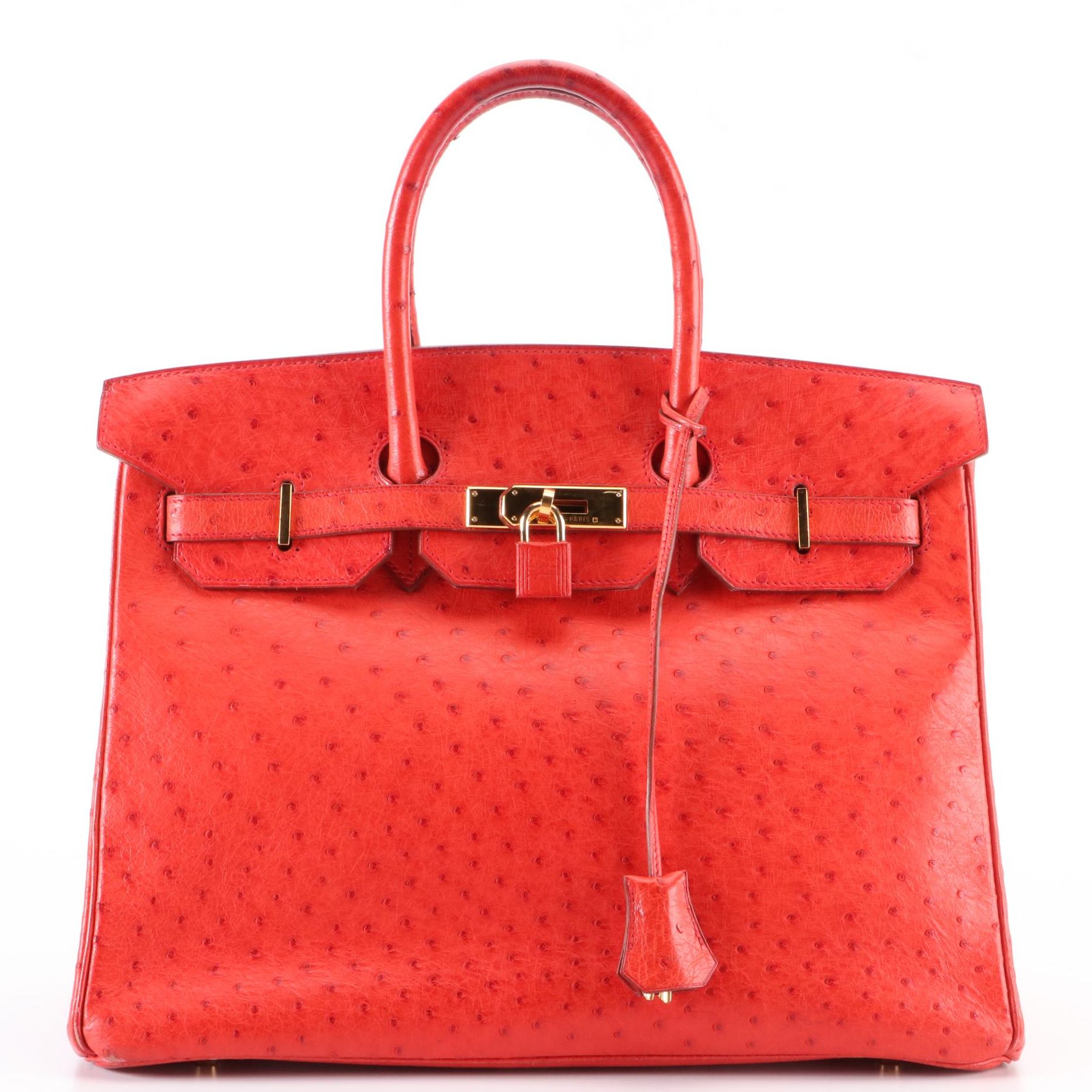 Hermès Birkin 35 Ostrich Leather Satchel in Rouge Vif