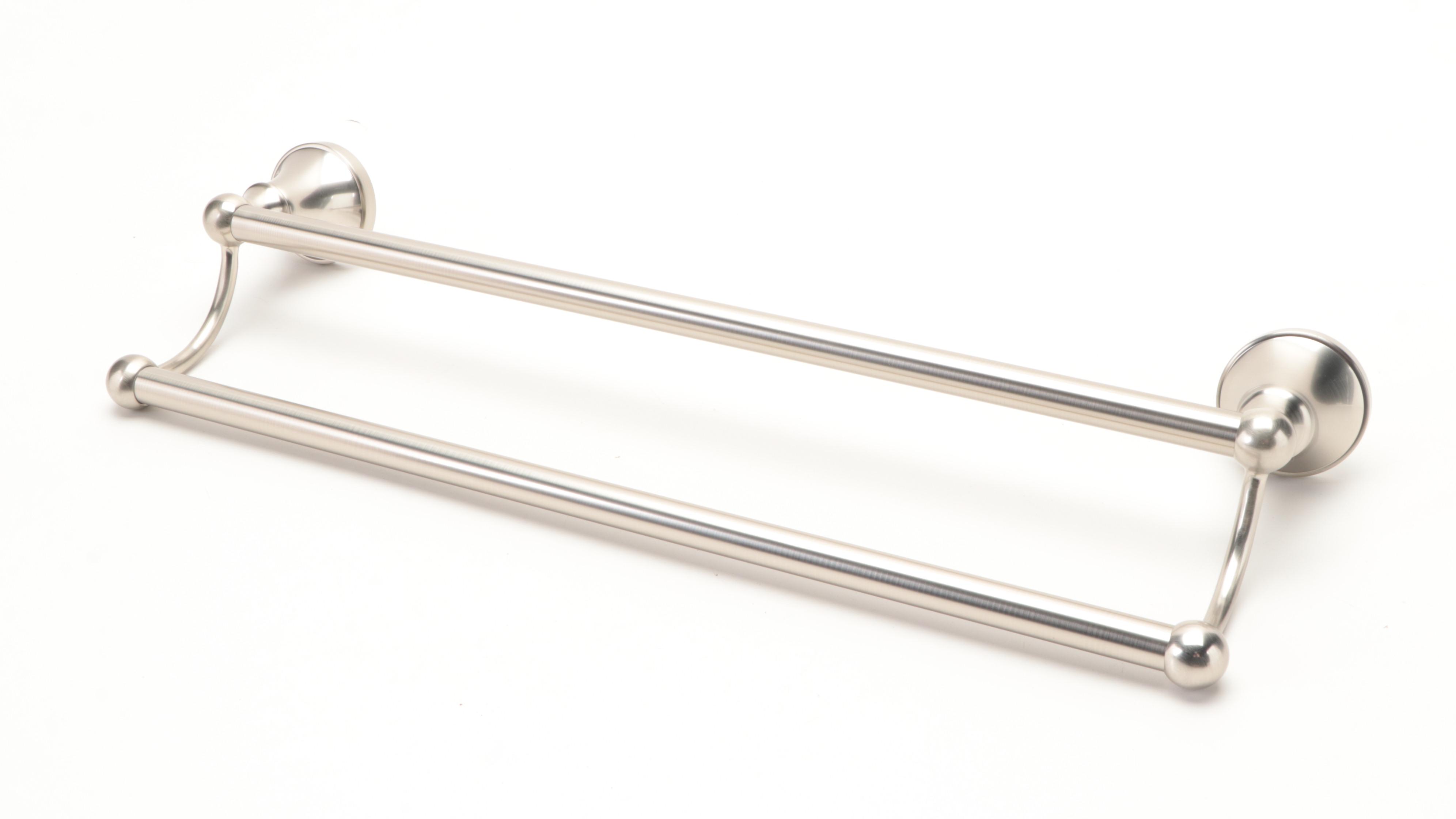 Brushed Nickel Double Towel Bars and Robe Hook