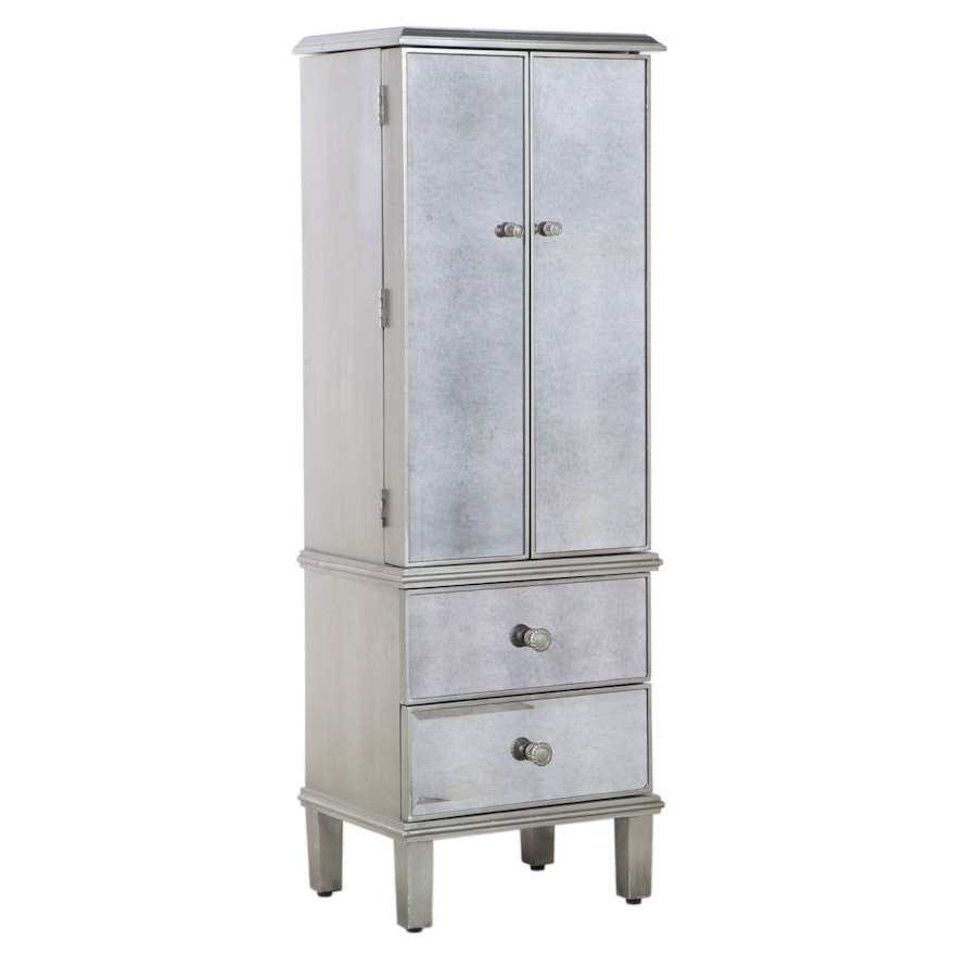 Mirrored and Silver-Painted Jewelry Armoire and Chest