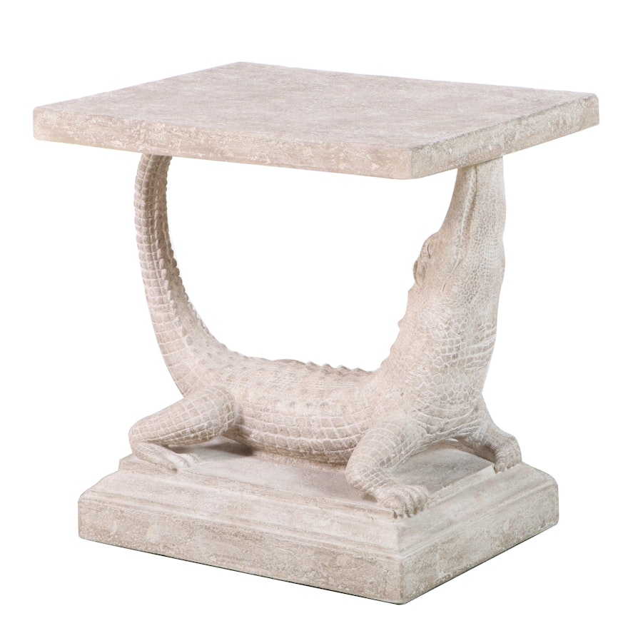 Contemporary Zoomorphic Crocodilian Form Composite and Cast Stone Side Table