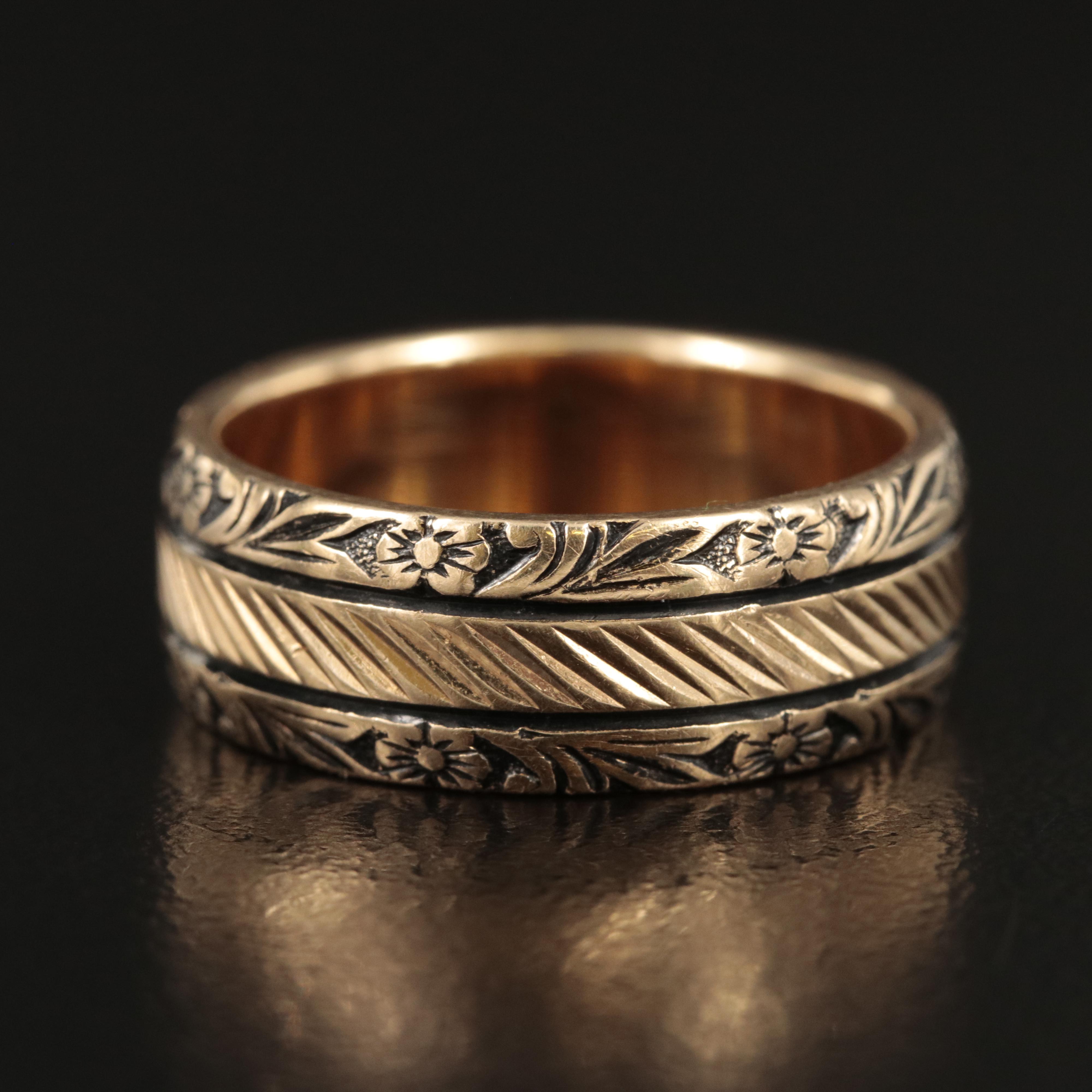 14K Engraved Band with Antiqued Accents