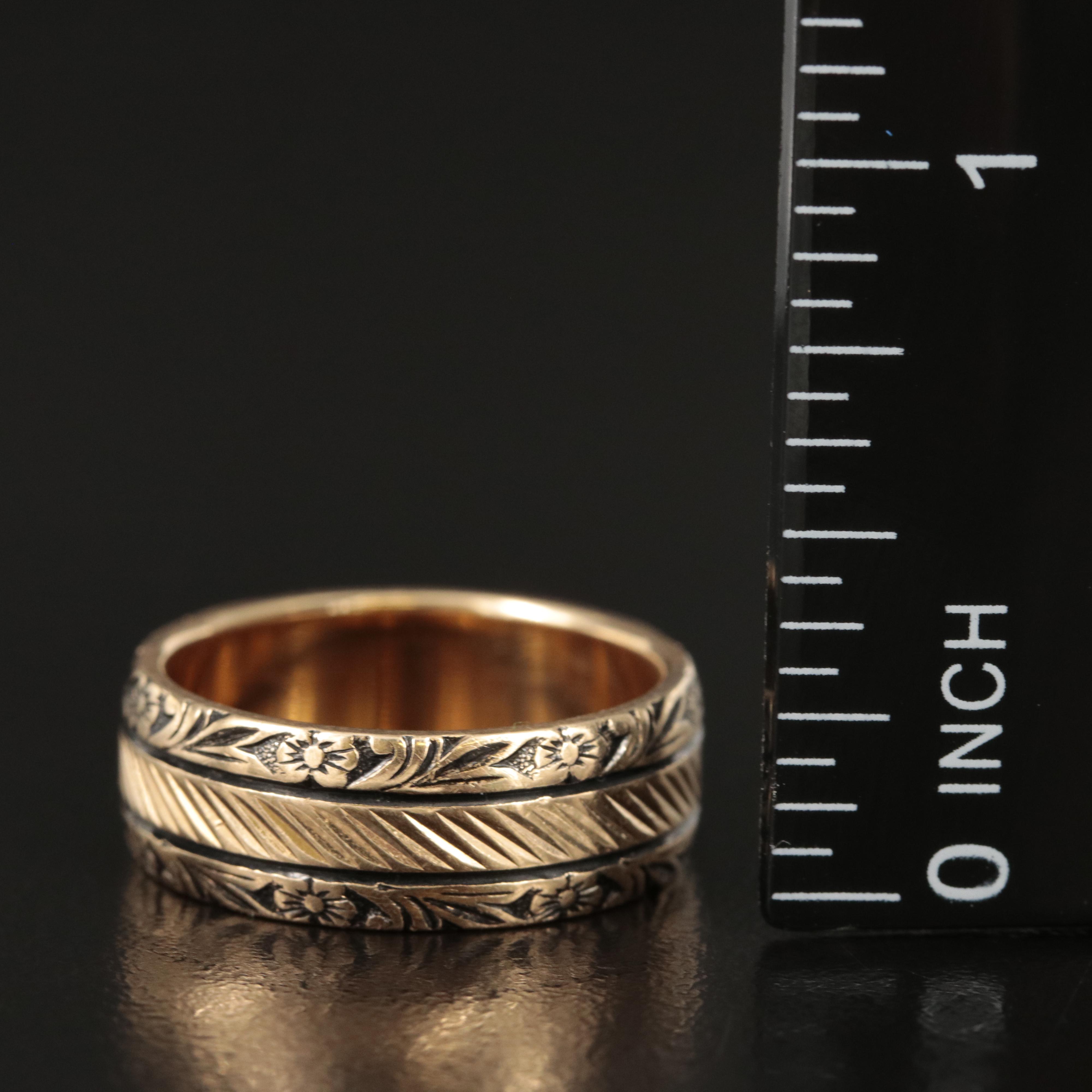 14K Engraved Band with Antiqued Accents