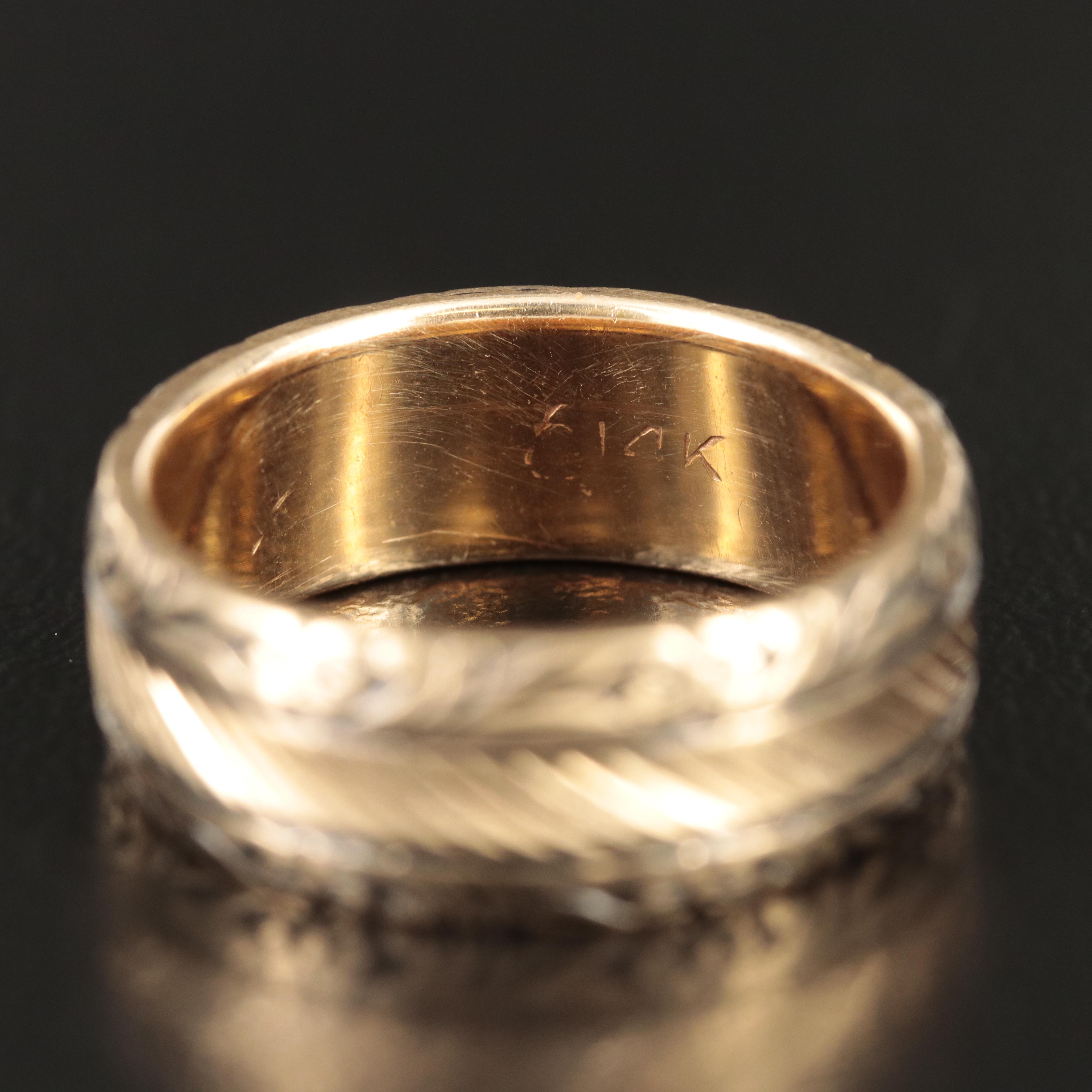 14K Engraved Band with Antiqued Accents
