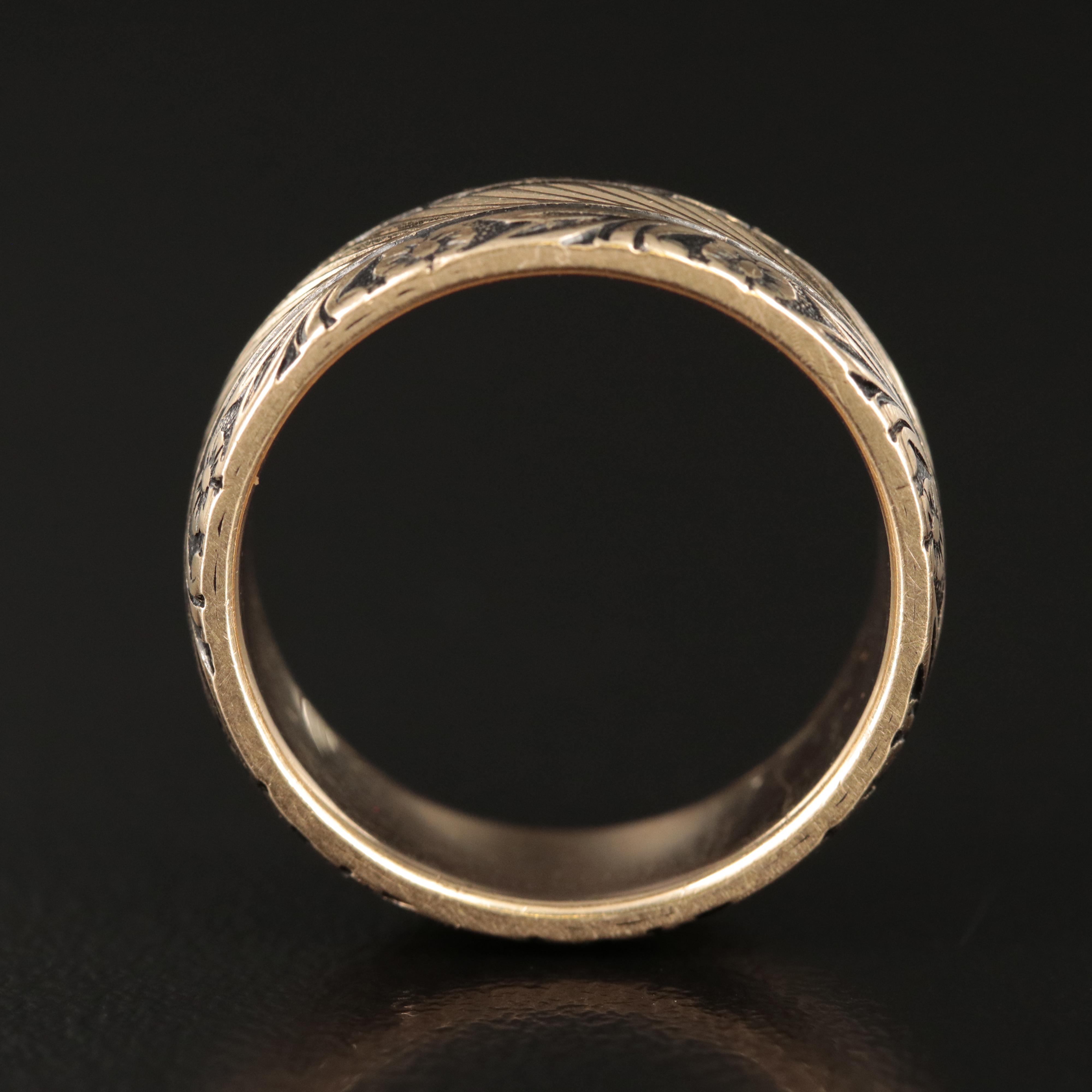 14K Engraved Band with Antiqued Accents
