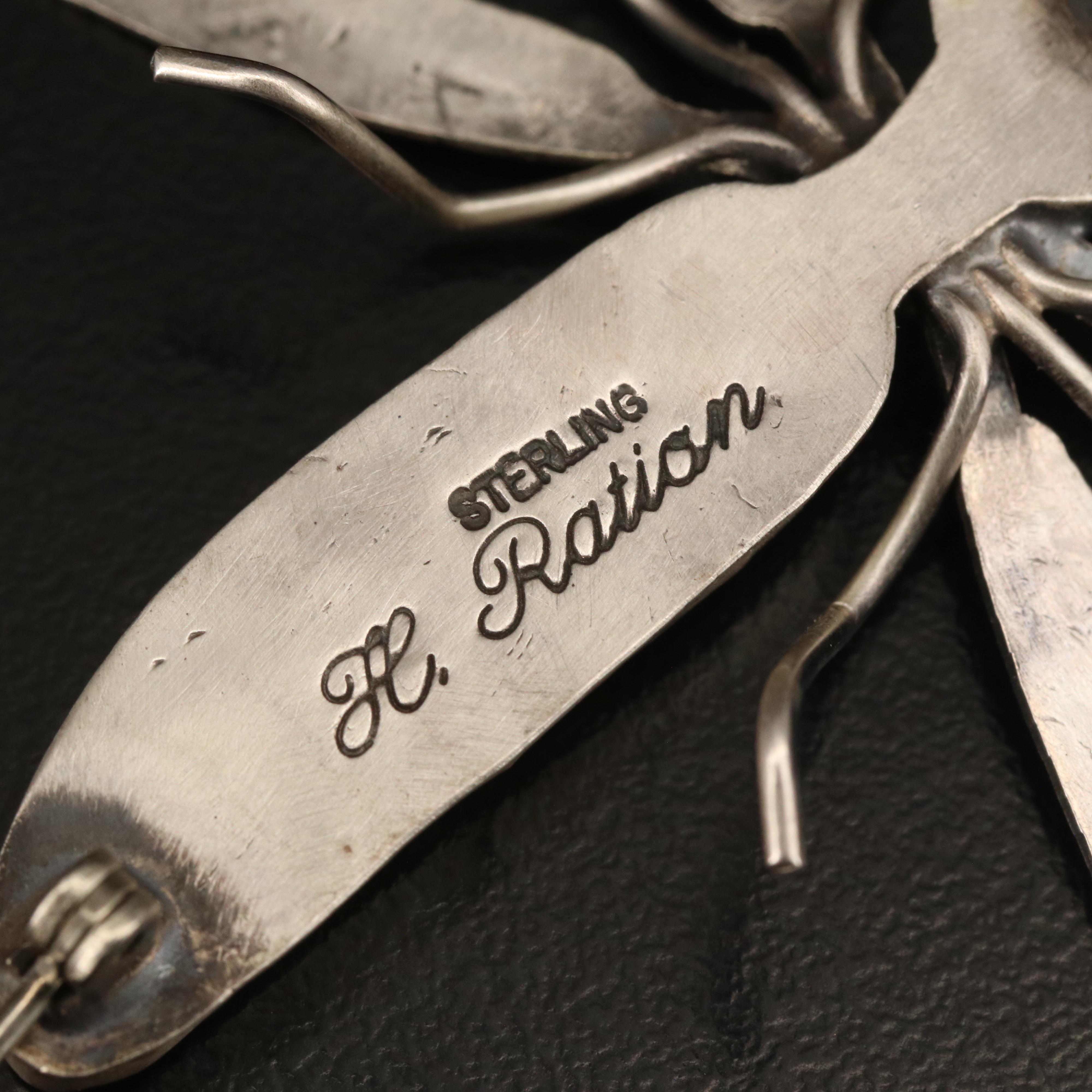 Ralph Sena Sterling Beaded Torsade and Herbert Ration, Navajo Dragonfly Brooch