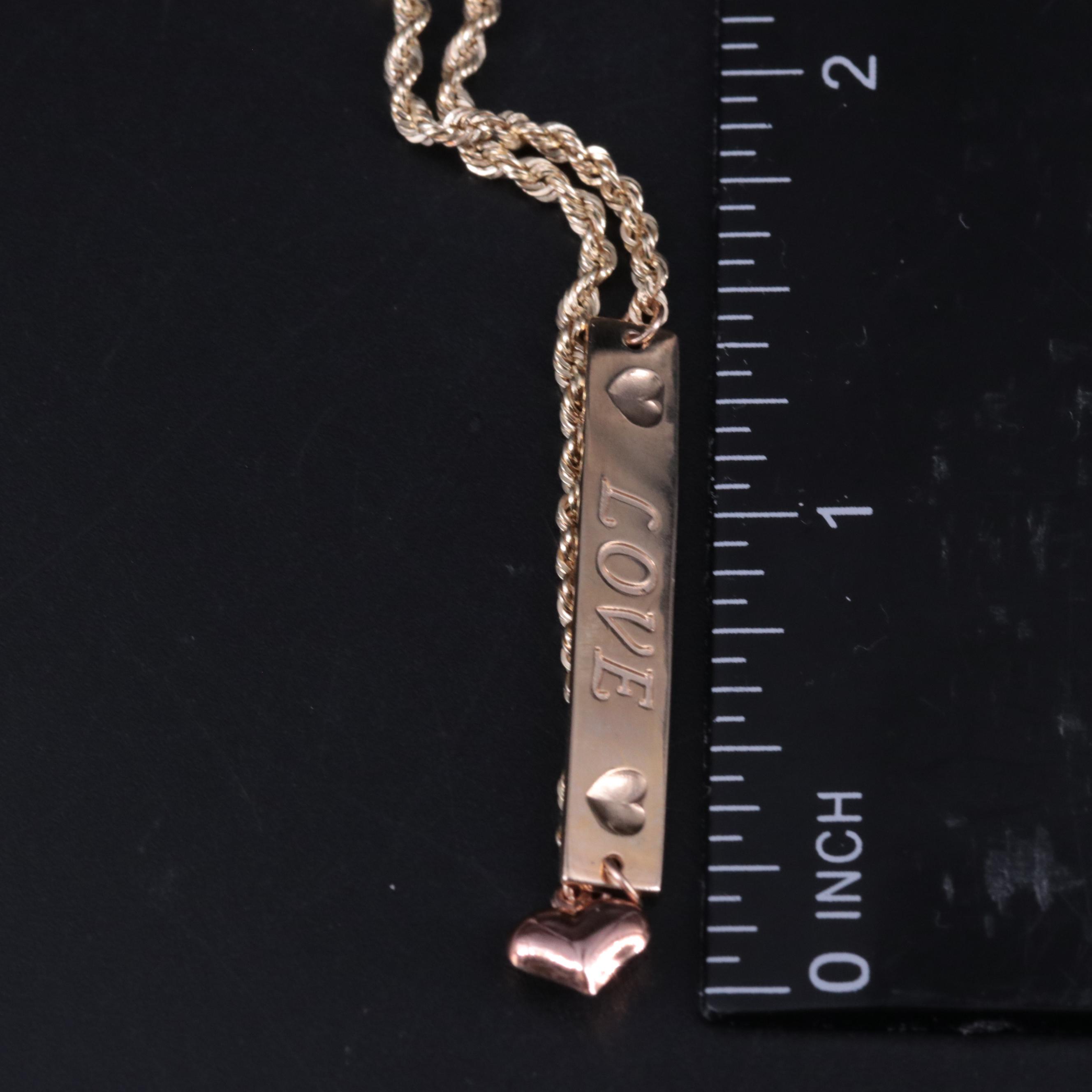 10K Heart Charm Love Bar Bracelet