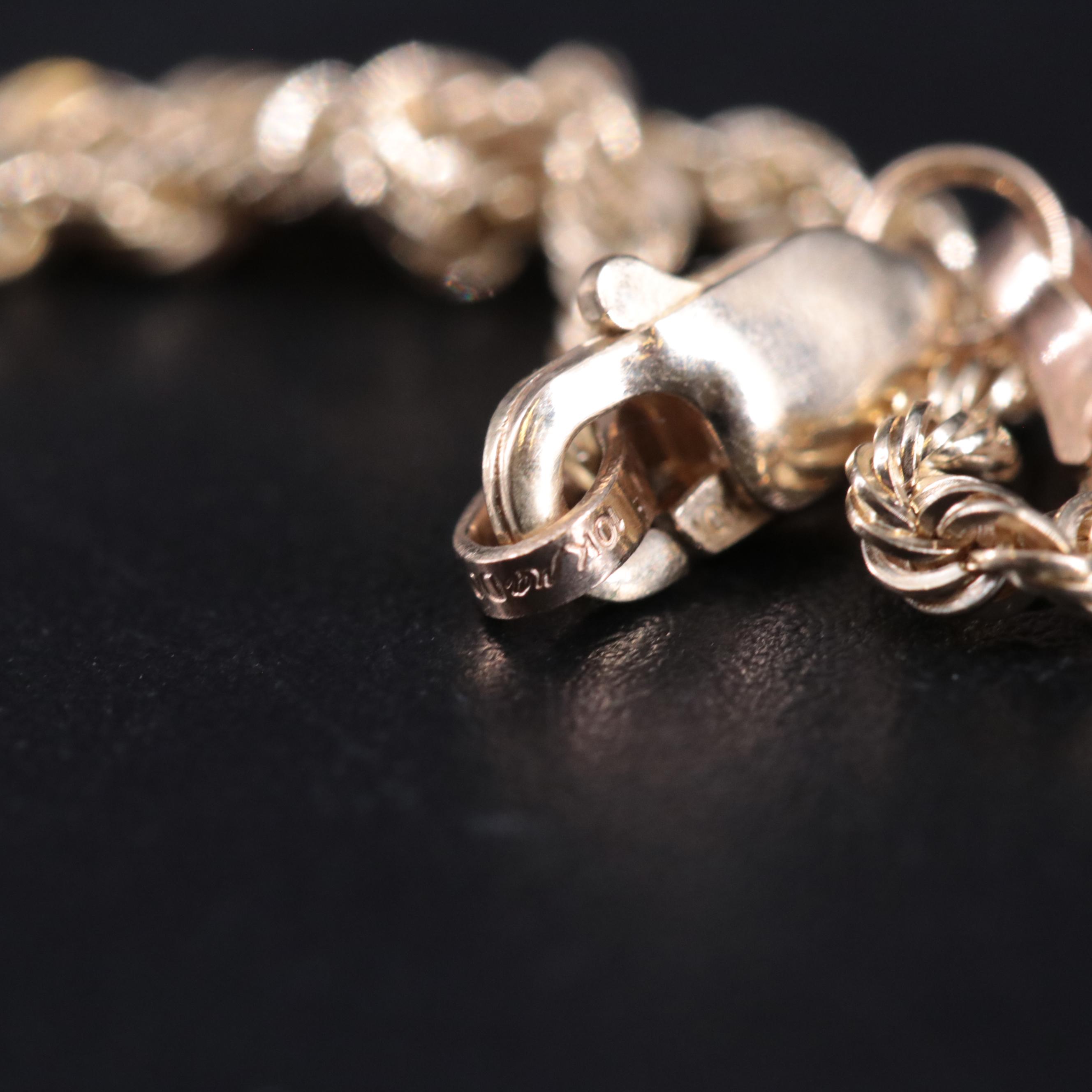 10K Heart Charm Love Bar Bracelet