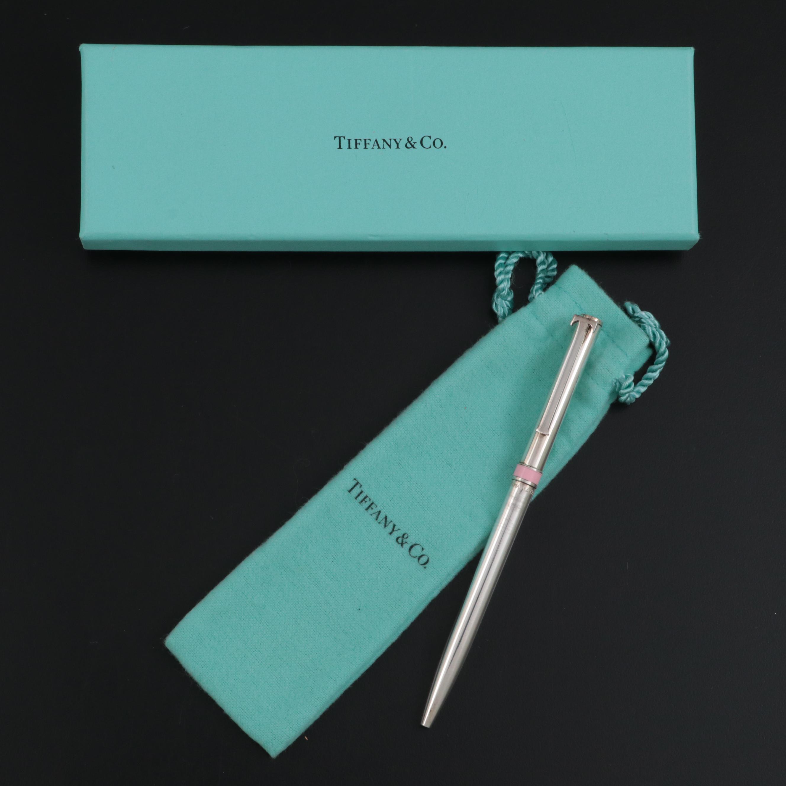 Tiffany & Co. Sterling Silver and Pink Enamel Banded Ballpoint Pen