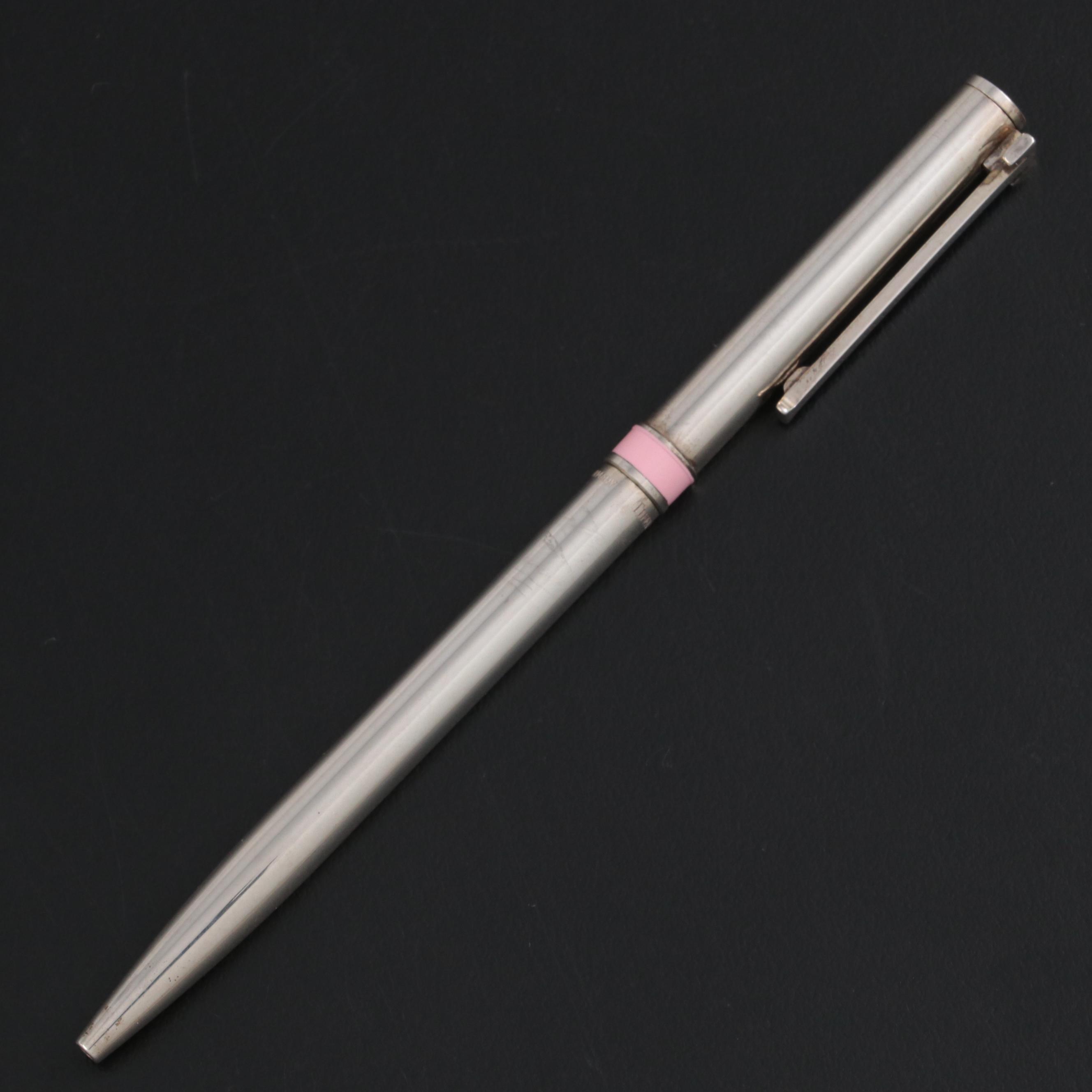 Tiffany & Co. Sterling Silver and Pink Enamel Banded Ballpoint Pen