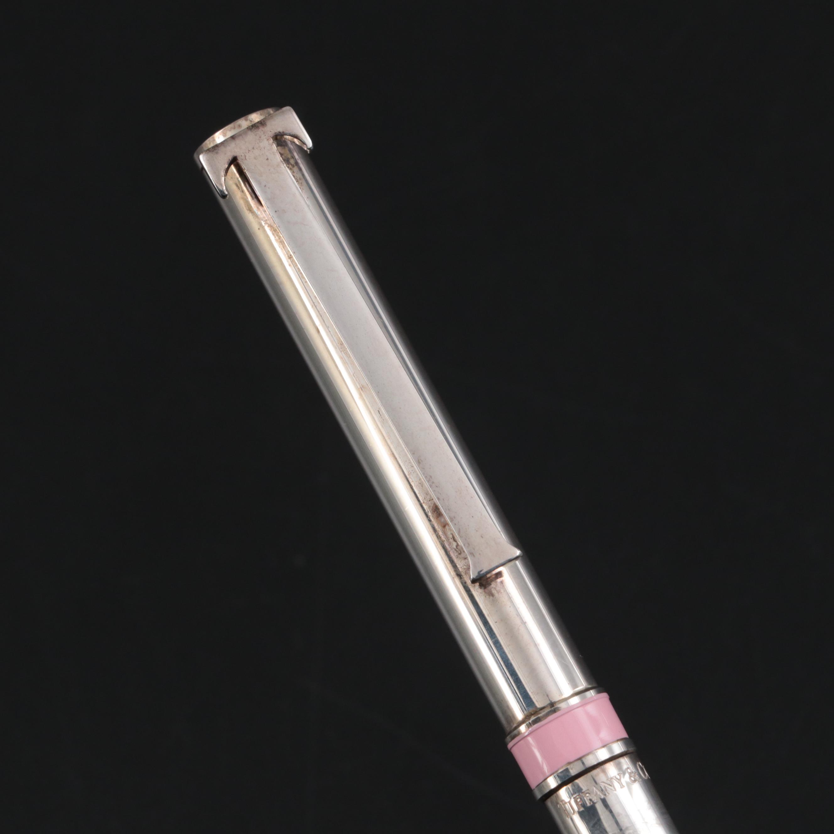 Tiffany & Co. Sterling Silver and Pink Enamel Banded Ballpoint Pen