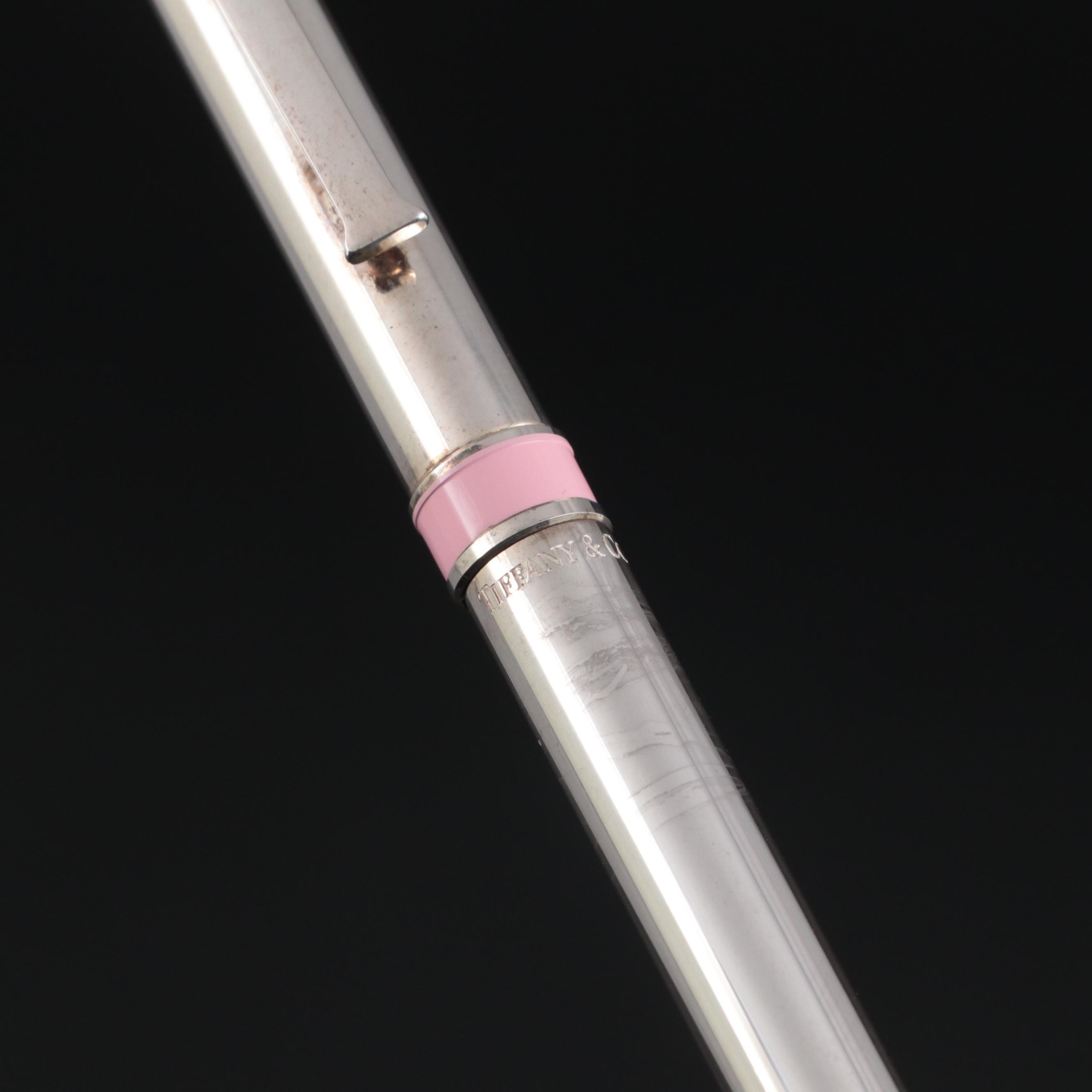 Tiffany & Co. Sterling Silver and Pink Enamel Banded Ballpoint Pen