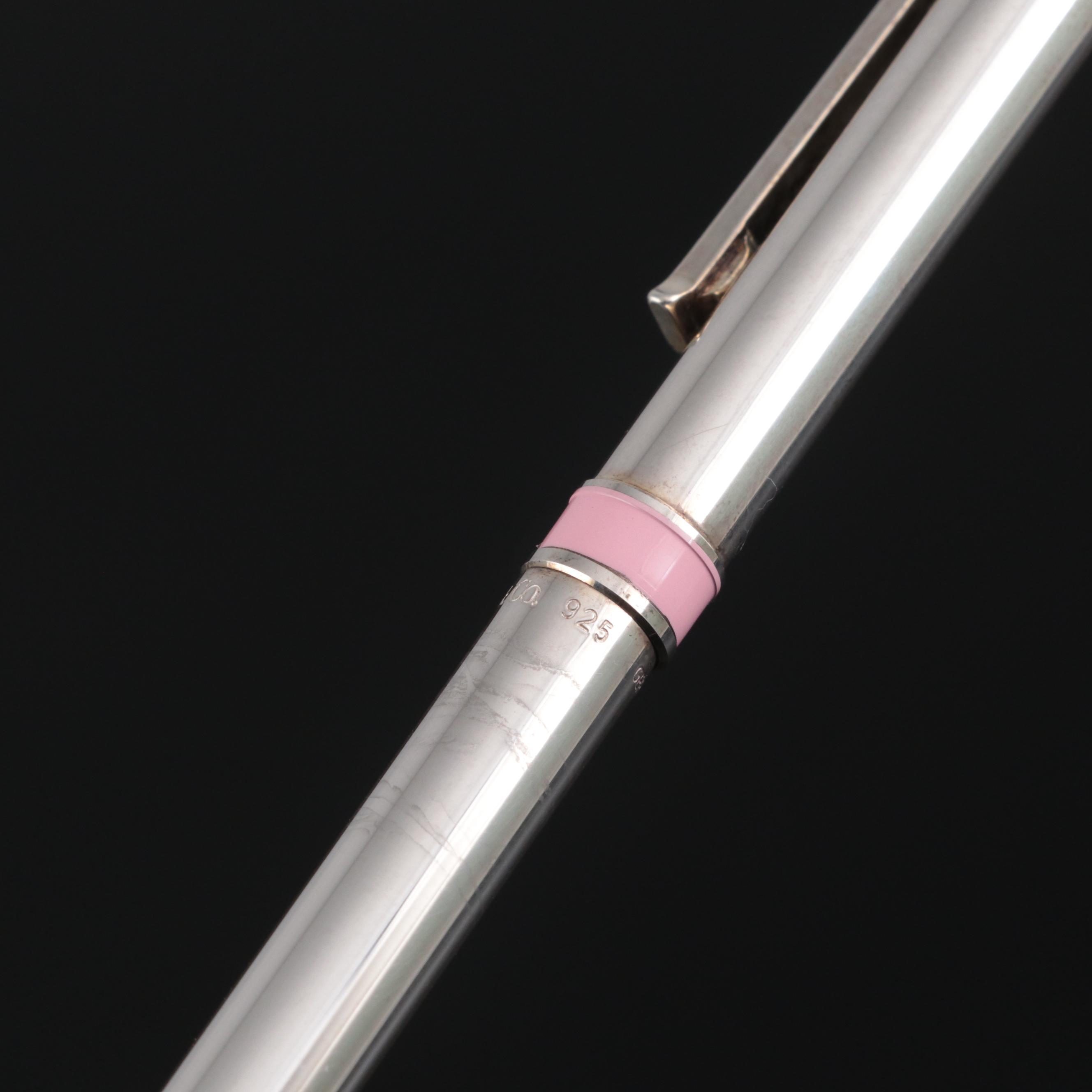 Tiffany & Co. Sterling Silver and Pink Enamel Banded Ballpoint Pen
