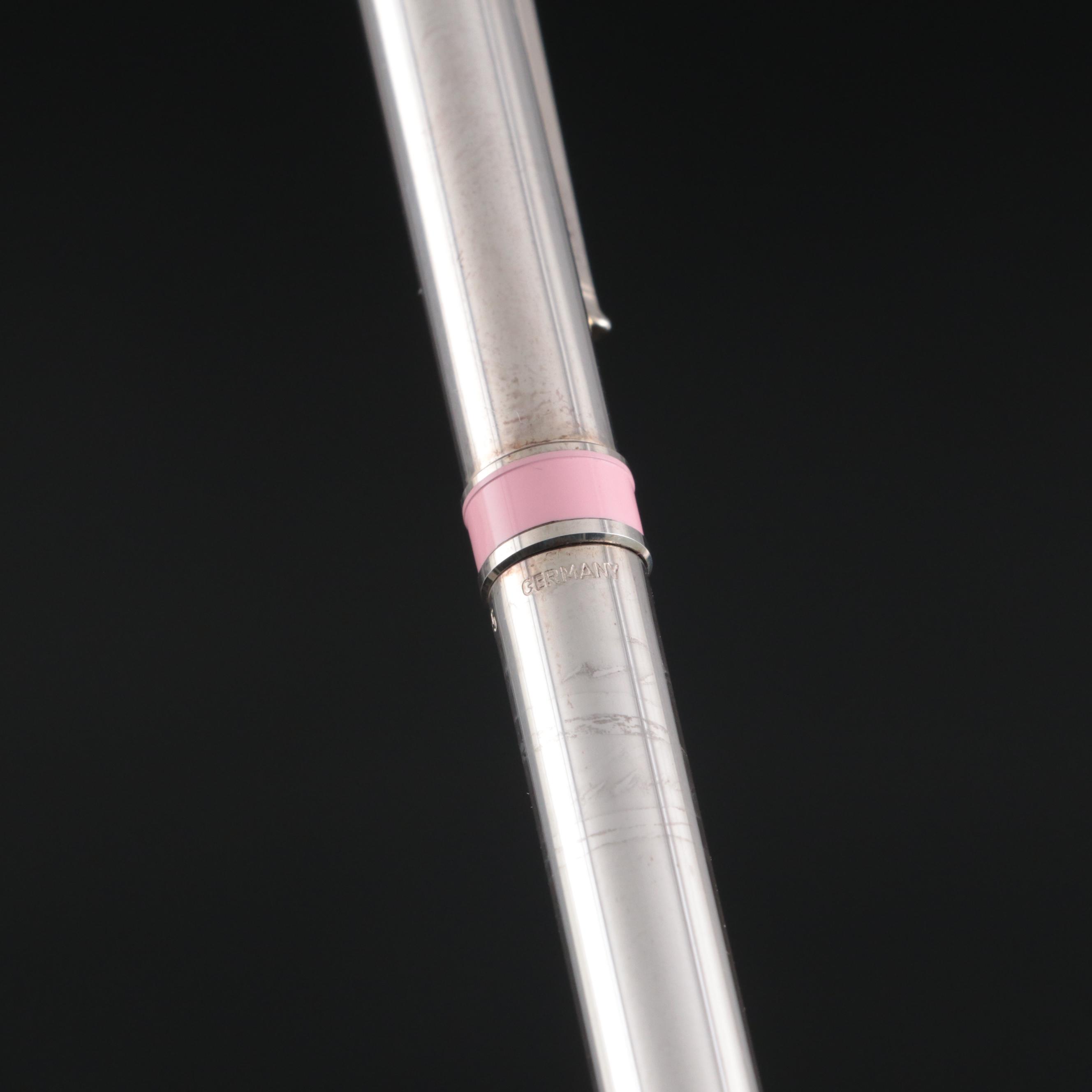Tiffany & Co. Sterling Silver and Pink Enamel Banded Ballpoint Pen