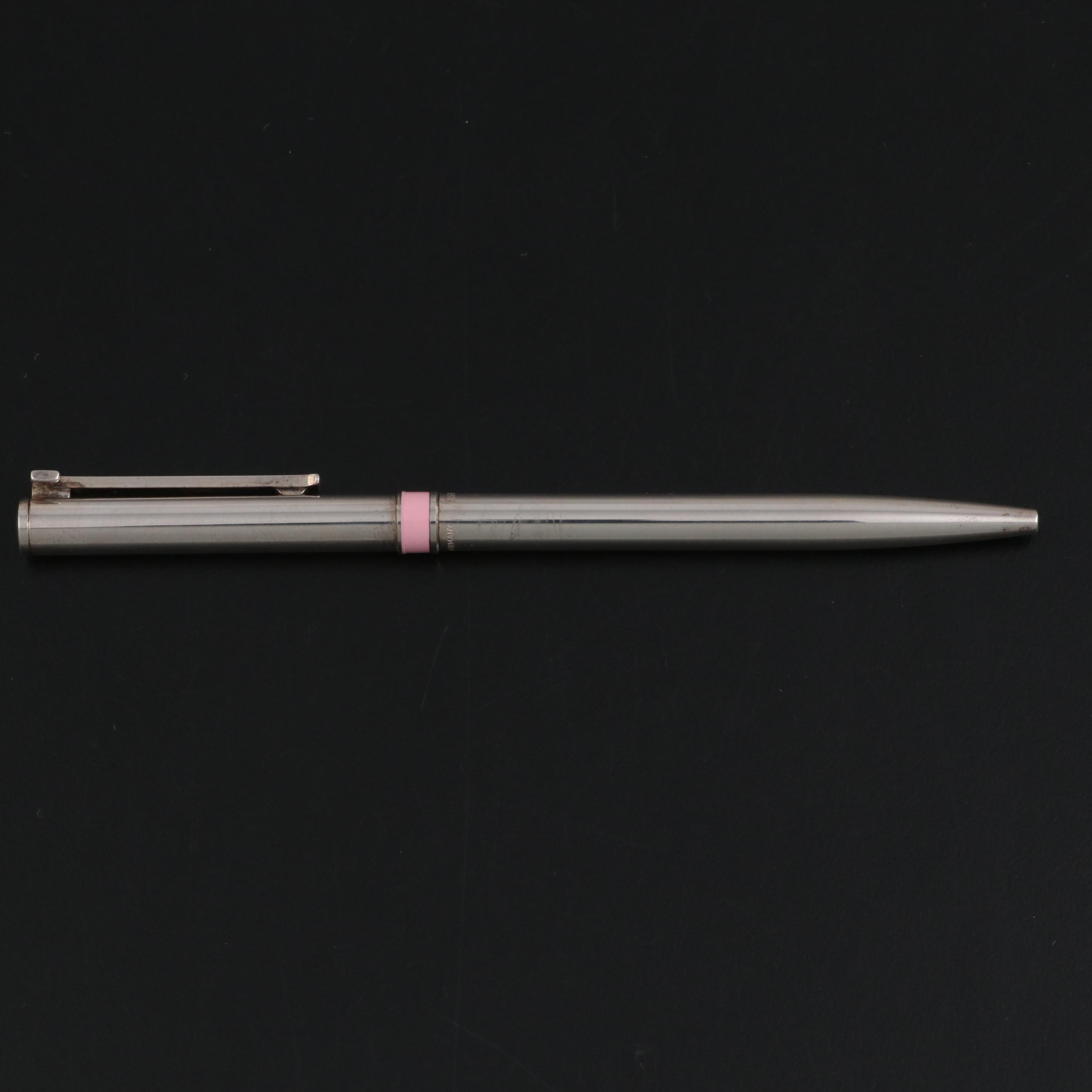 Tiffany & Co. Sterling Silver and Pink Enamel Banded Ballpoint Pen