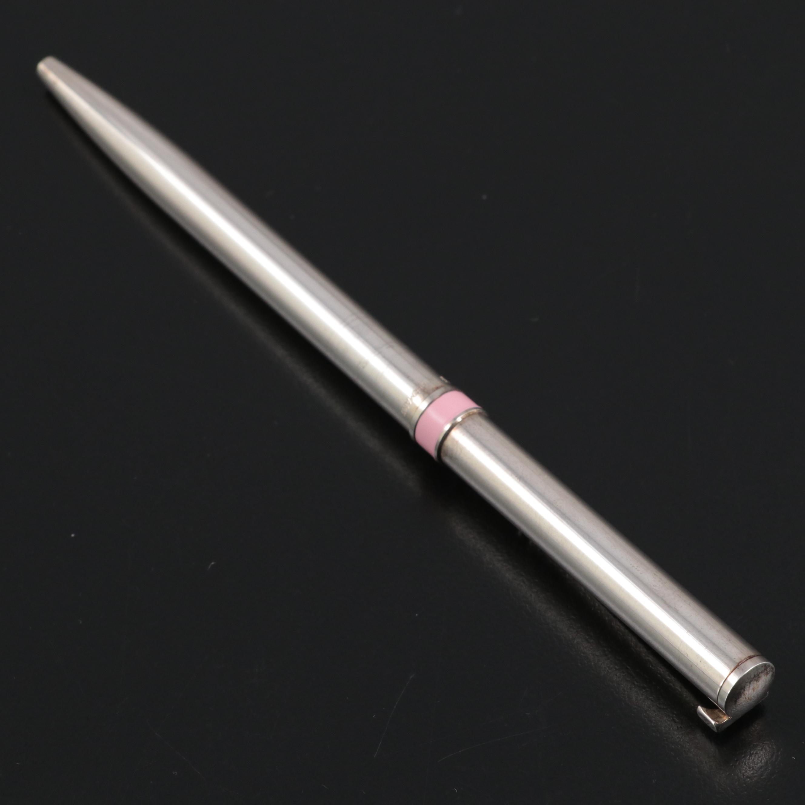 Tiffany & Co. Sterling Silver and Pink Enamel Banded Ballpoint Pen