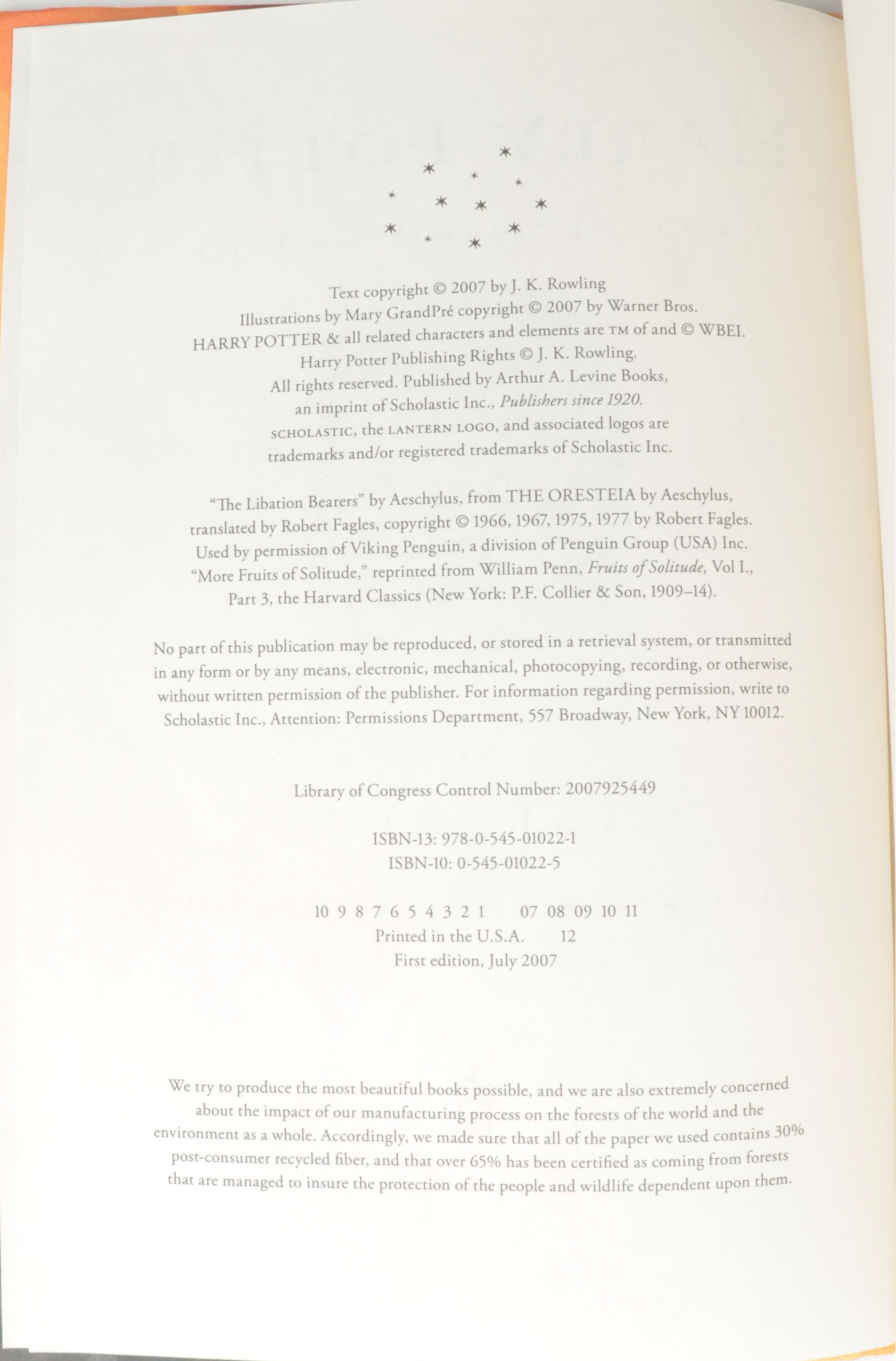 First American Edition "Harry Potter" Complete Series with "The Cursed Child"