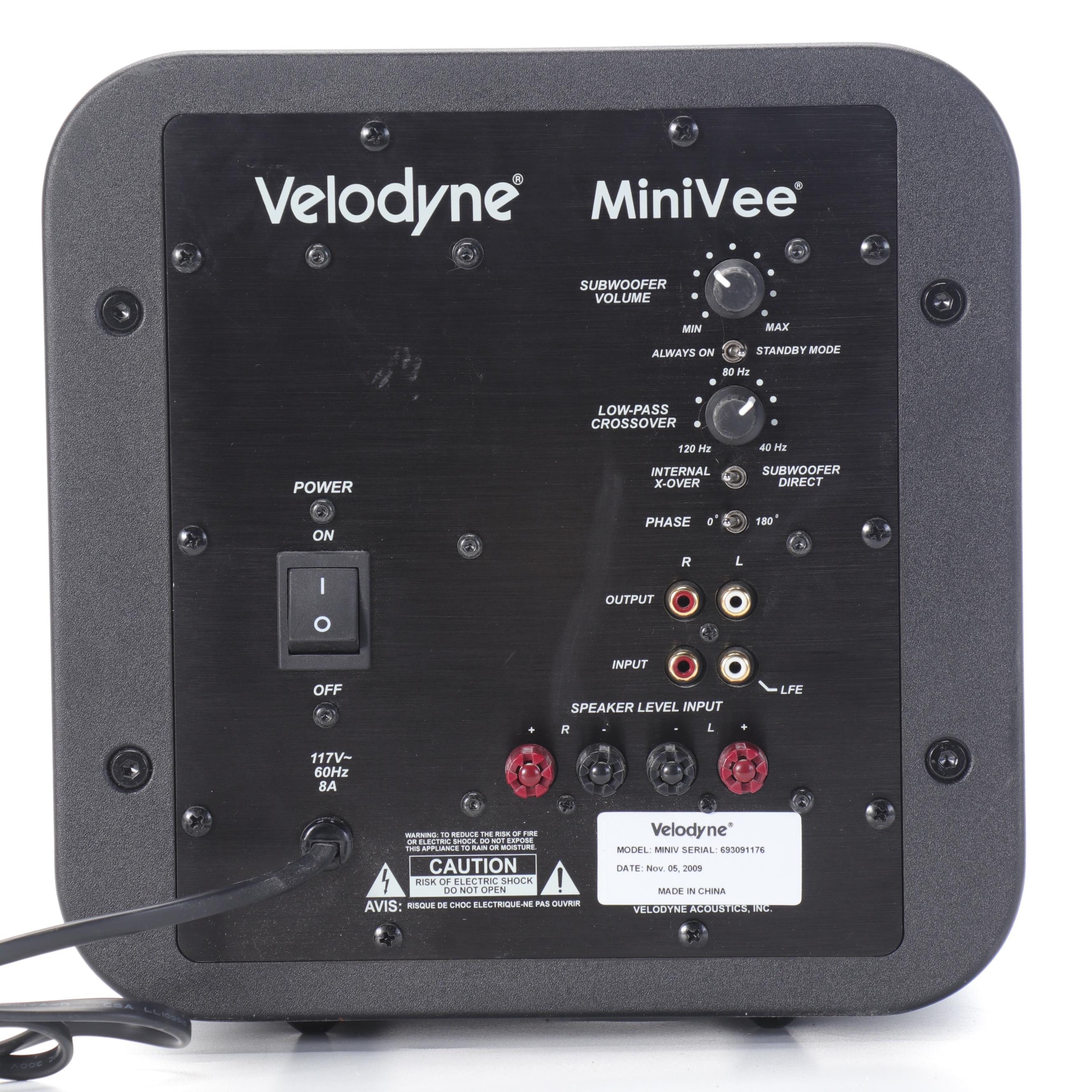 Velodyne MiniVee Subwoofer With Pair of ELAC Debut Floor Standing Speakers