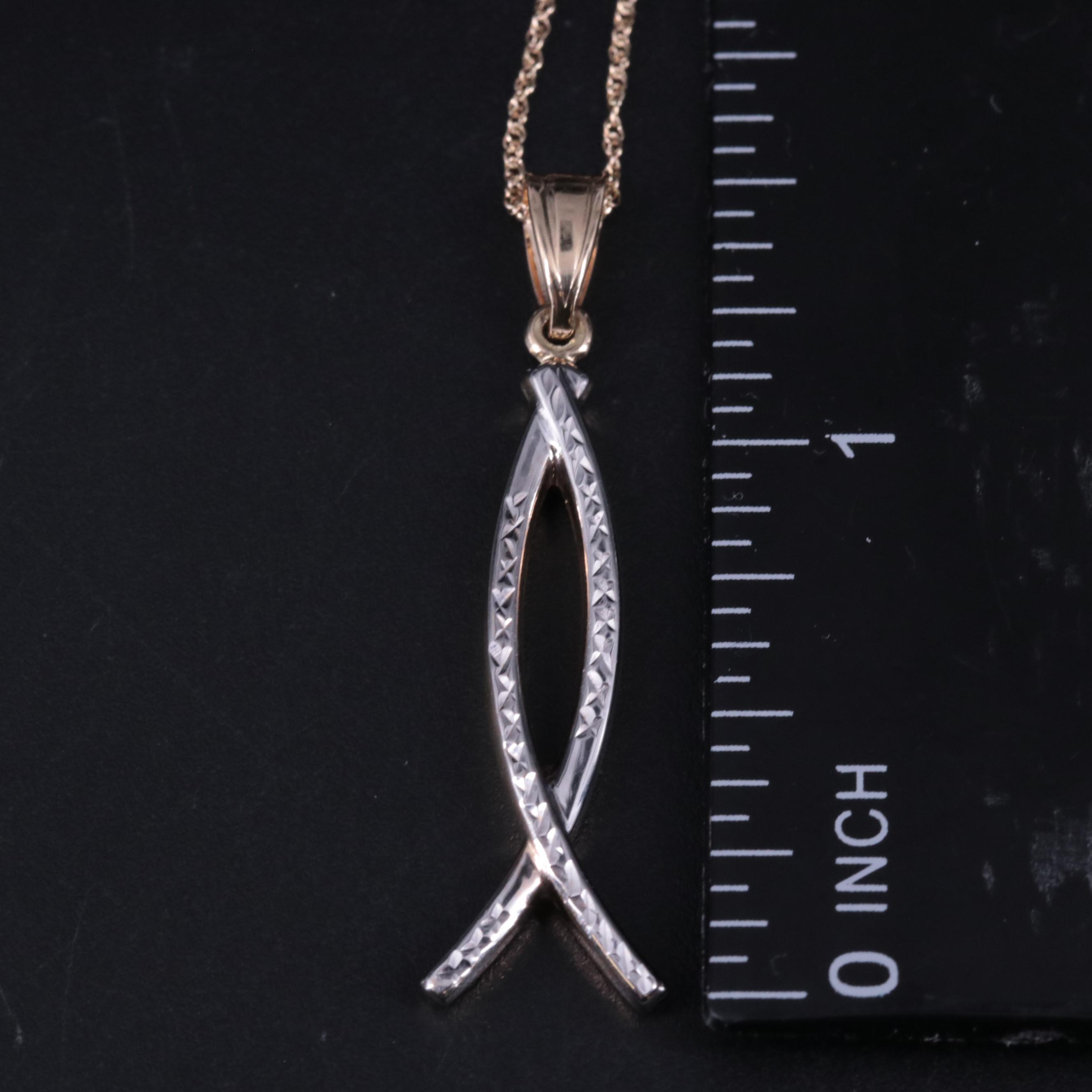 14K Fancy Cable Chain Necklace With Ichthys Fish Pendant