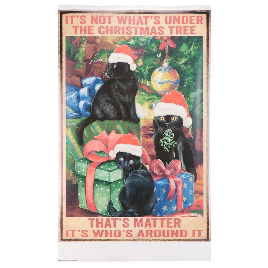 Giclée of a Black Cats Under Christmas Tree