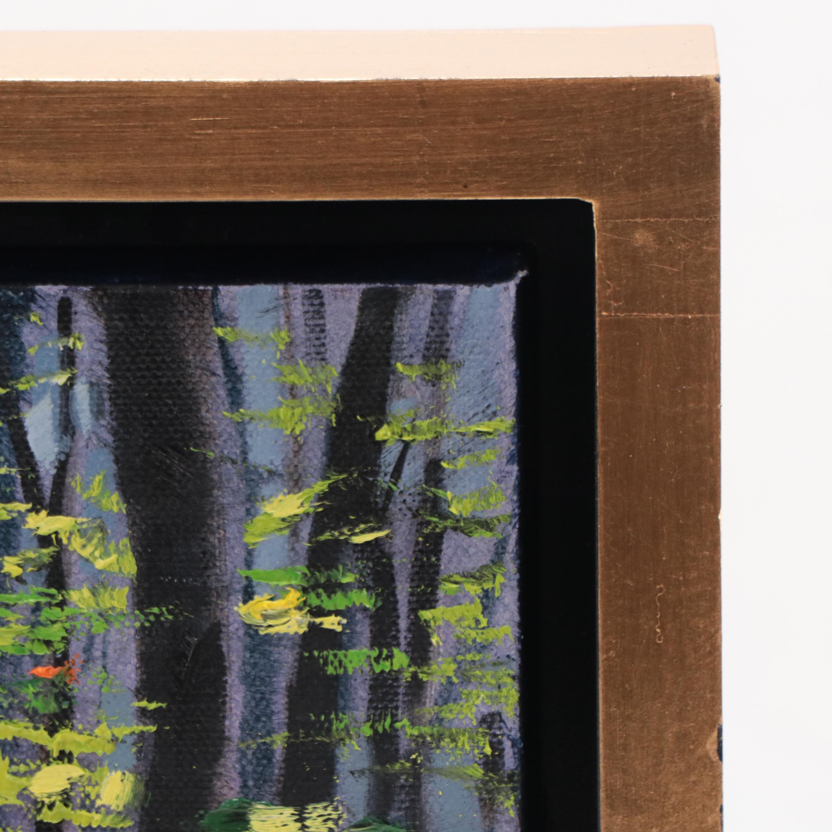 Krista Eaton Forest Landscape Oil Painting "Blue Bells," 21st Century