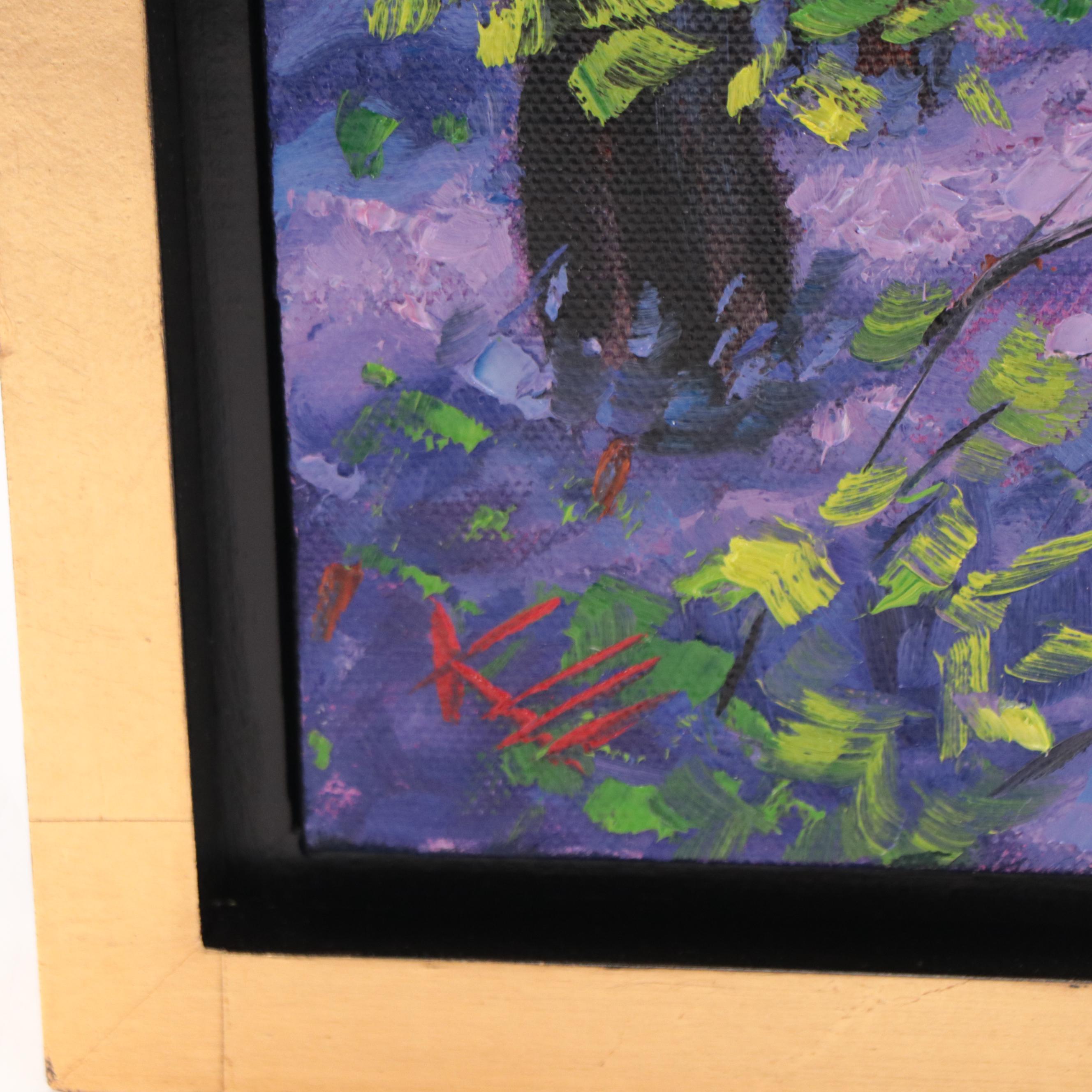 Krista Eaton Forest Landscape Oil Painting "Blue Bells," 21st Century