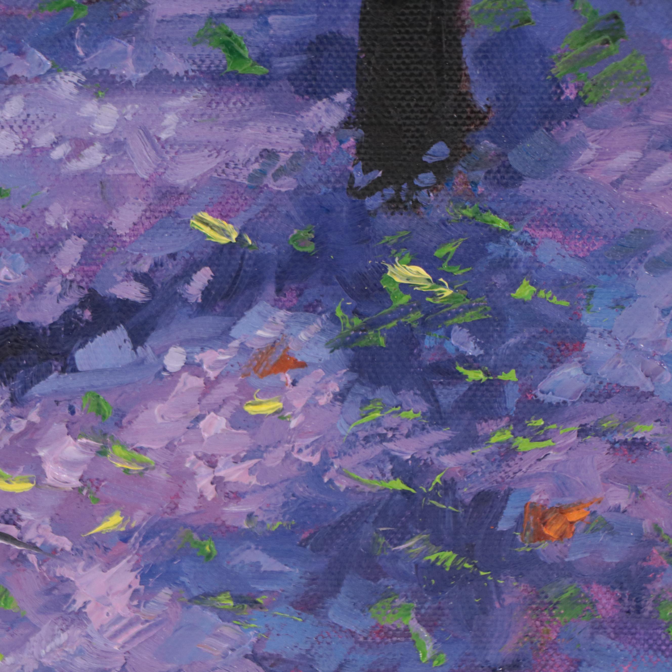 Krista Eaton Forest Landscape Oil Painting "Blue Bells," 21st Century