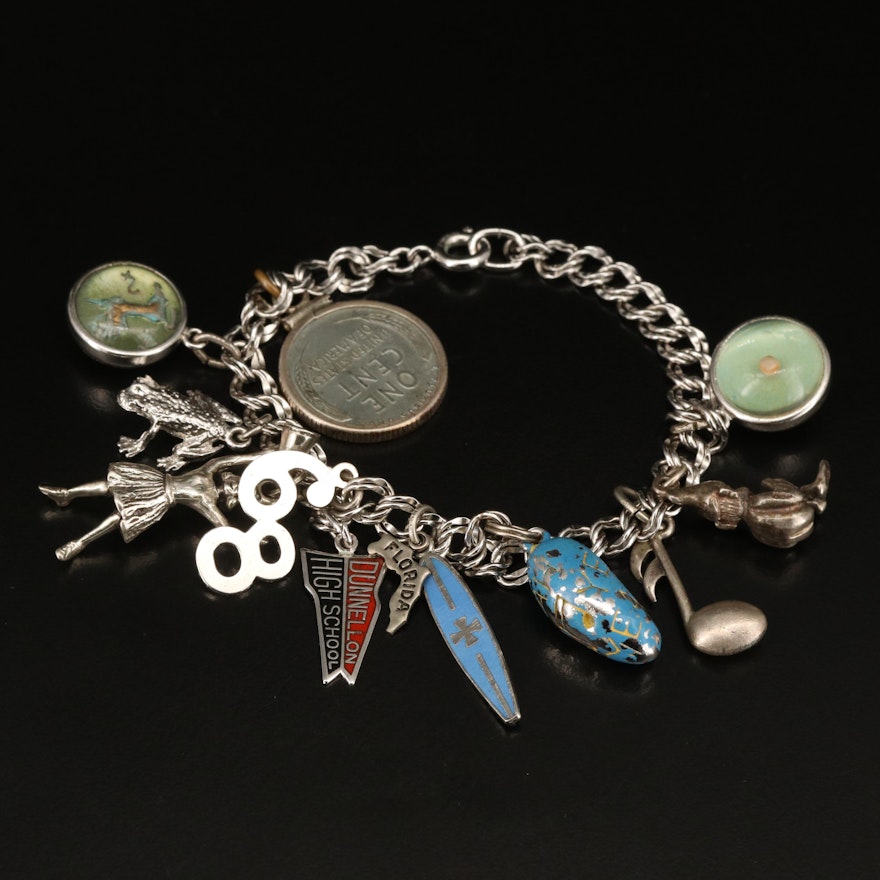 Vintage Sterling Enamel Charm Bracelet