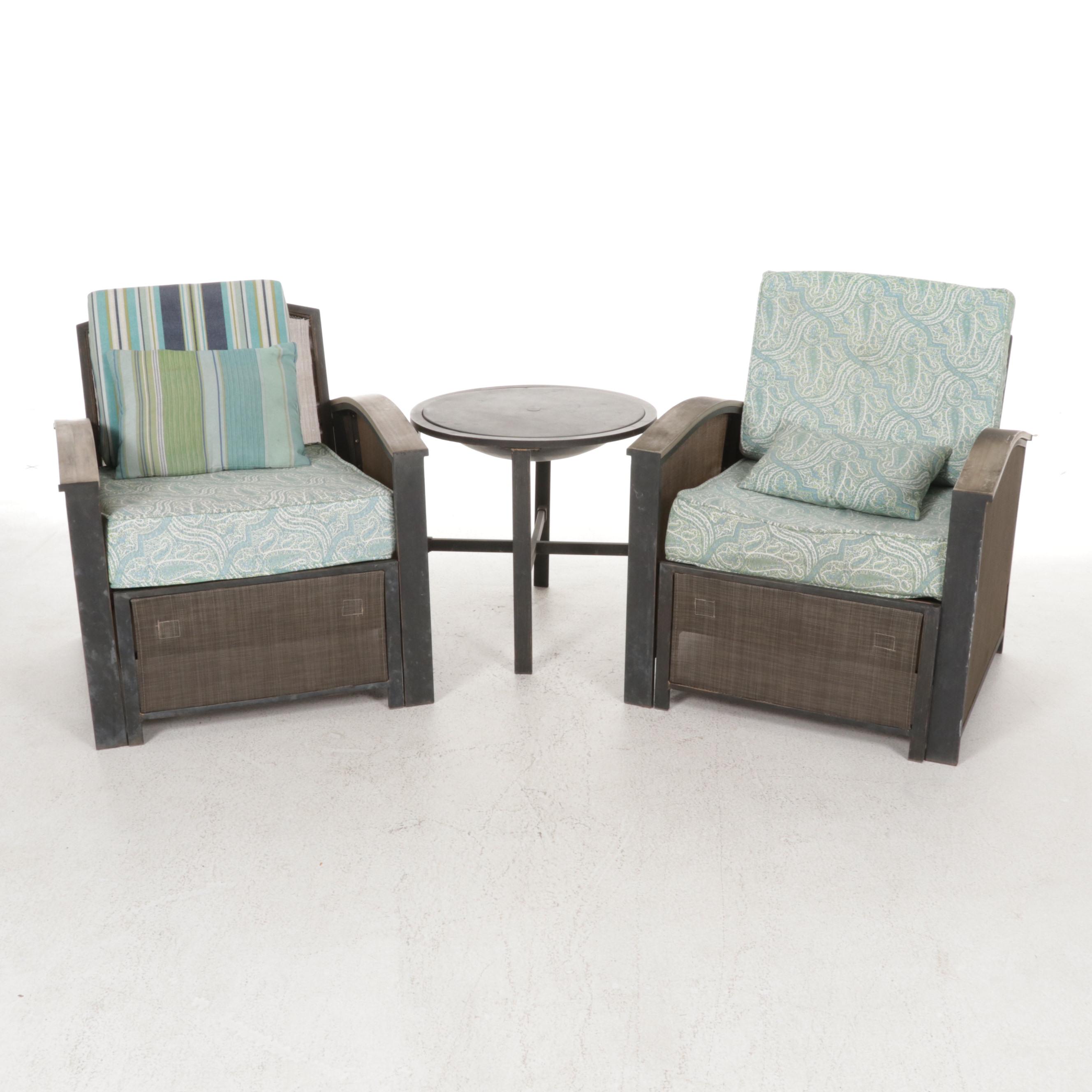 Courtyard Creations Extension Patio Lounge Chairs and Fire Bowl Side Table