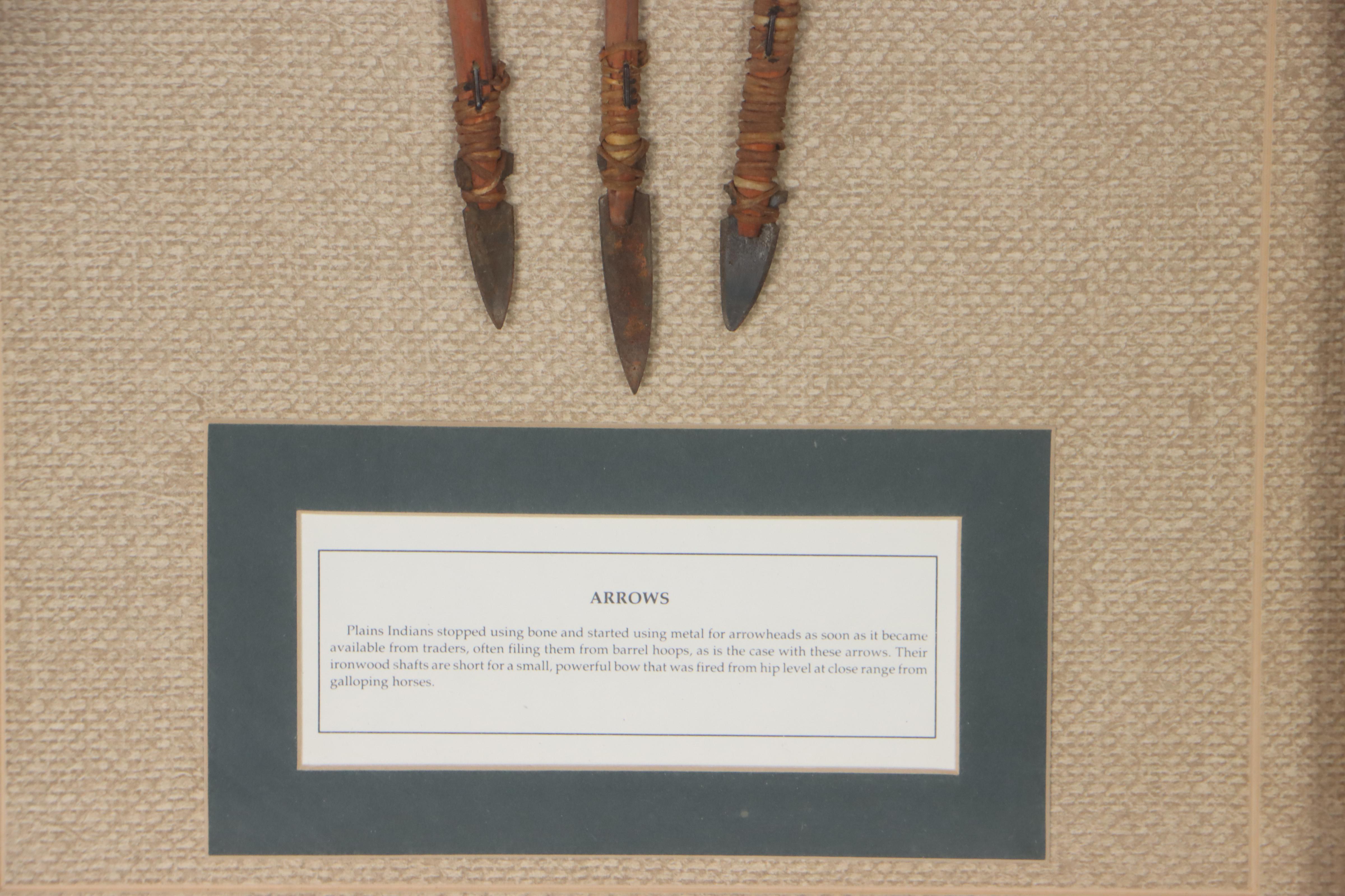 Native American Plains Style Metal-Tipped Reed Arrows in Frame