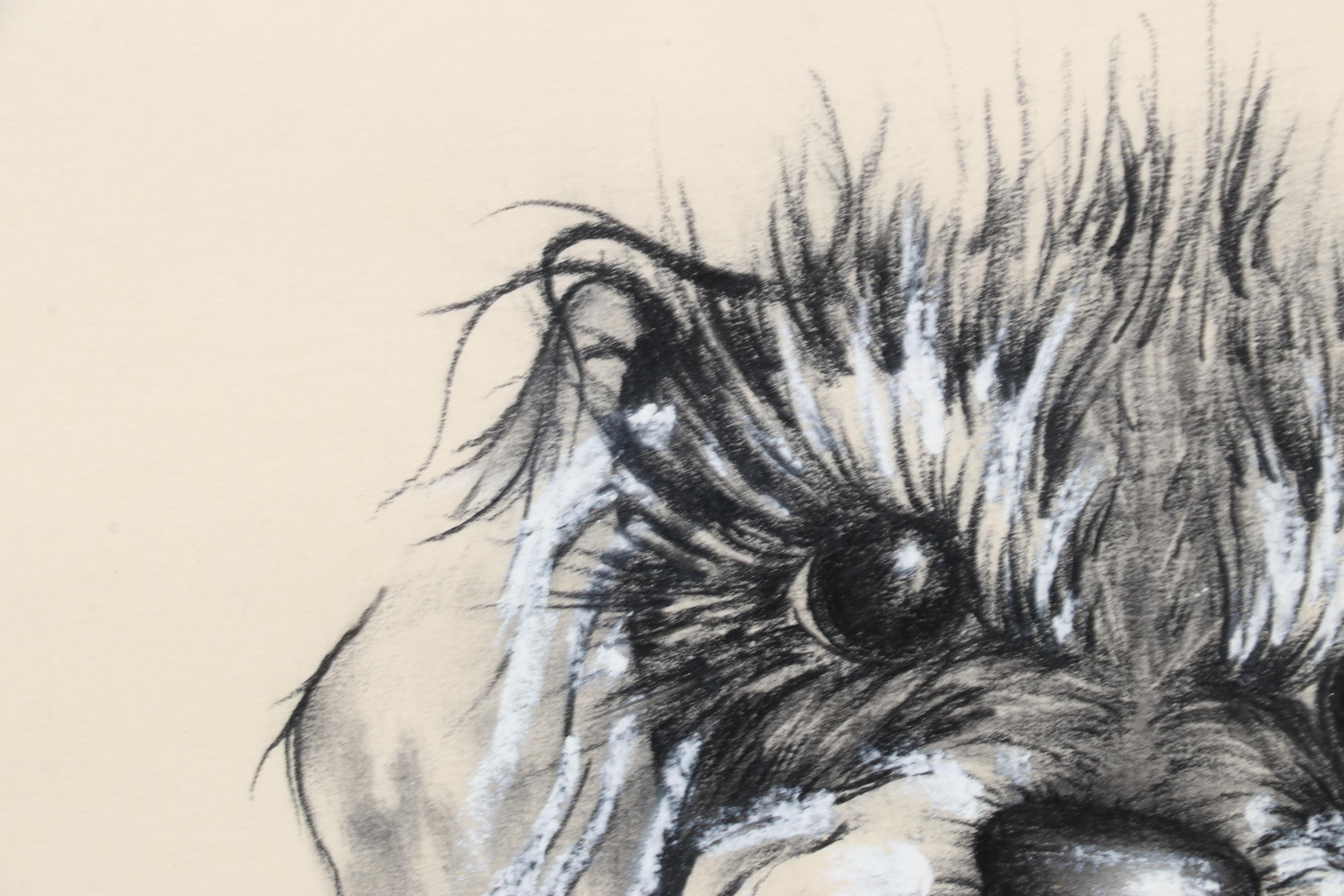 John Kinzel Portrait Charcoal and Conté Drawing of Schnauzer, Circa 1970