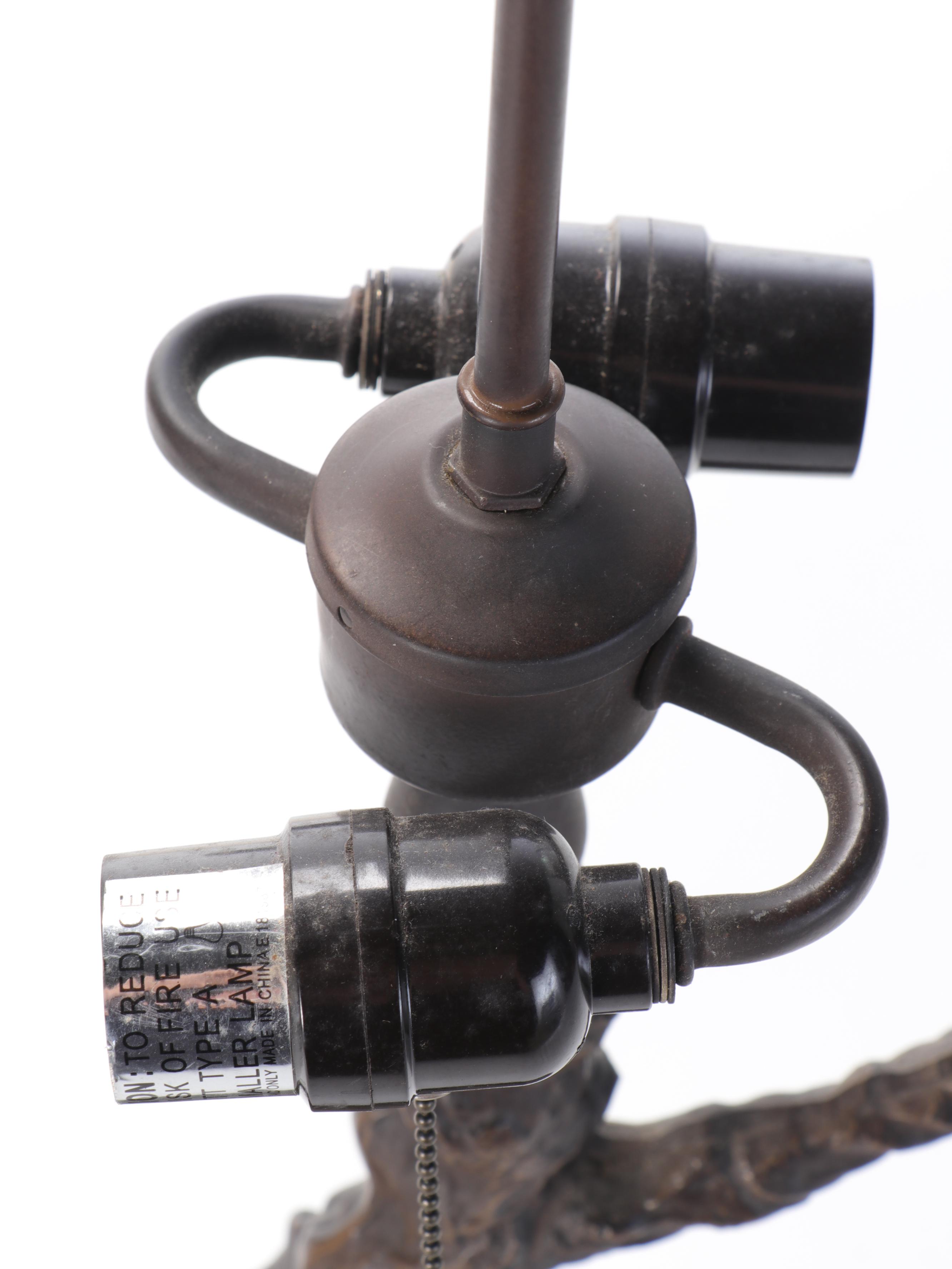 Cast Metal Tree Trunk With Slag Glass and Jeweled Shade, 21st Century