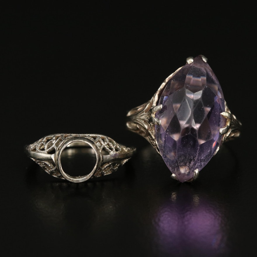 14K Amethyst and 10K Blank Mounting Rings