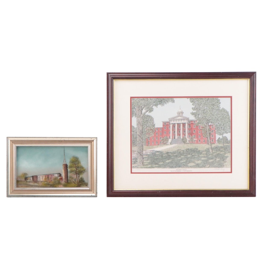 Martin Barry Lithograph of Wittenberg University Buildings and More