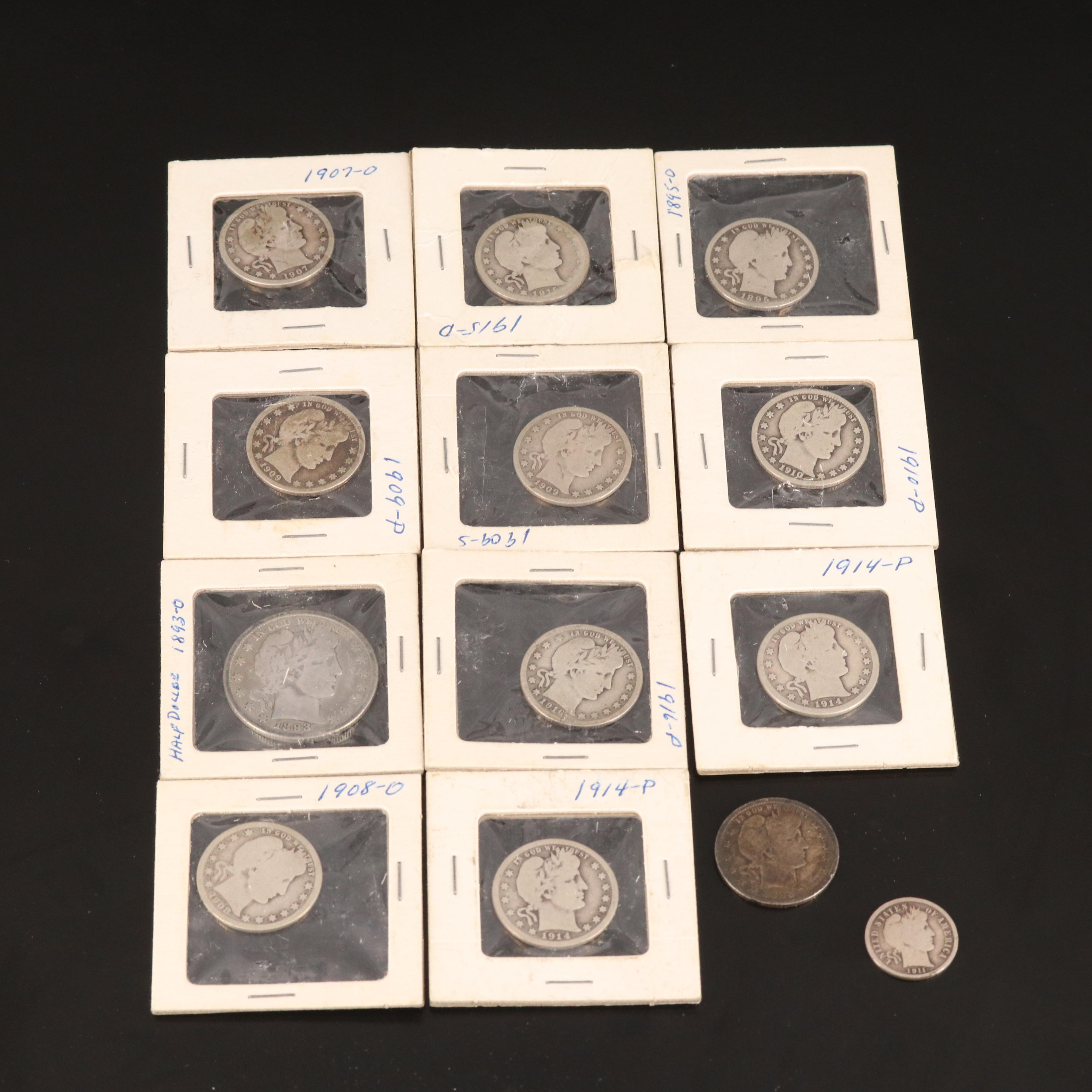 Collection of Thirteen Barber Silver Coins