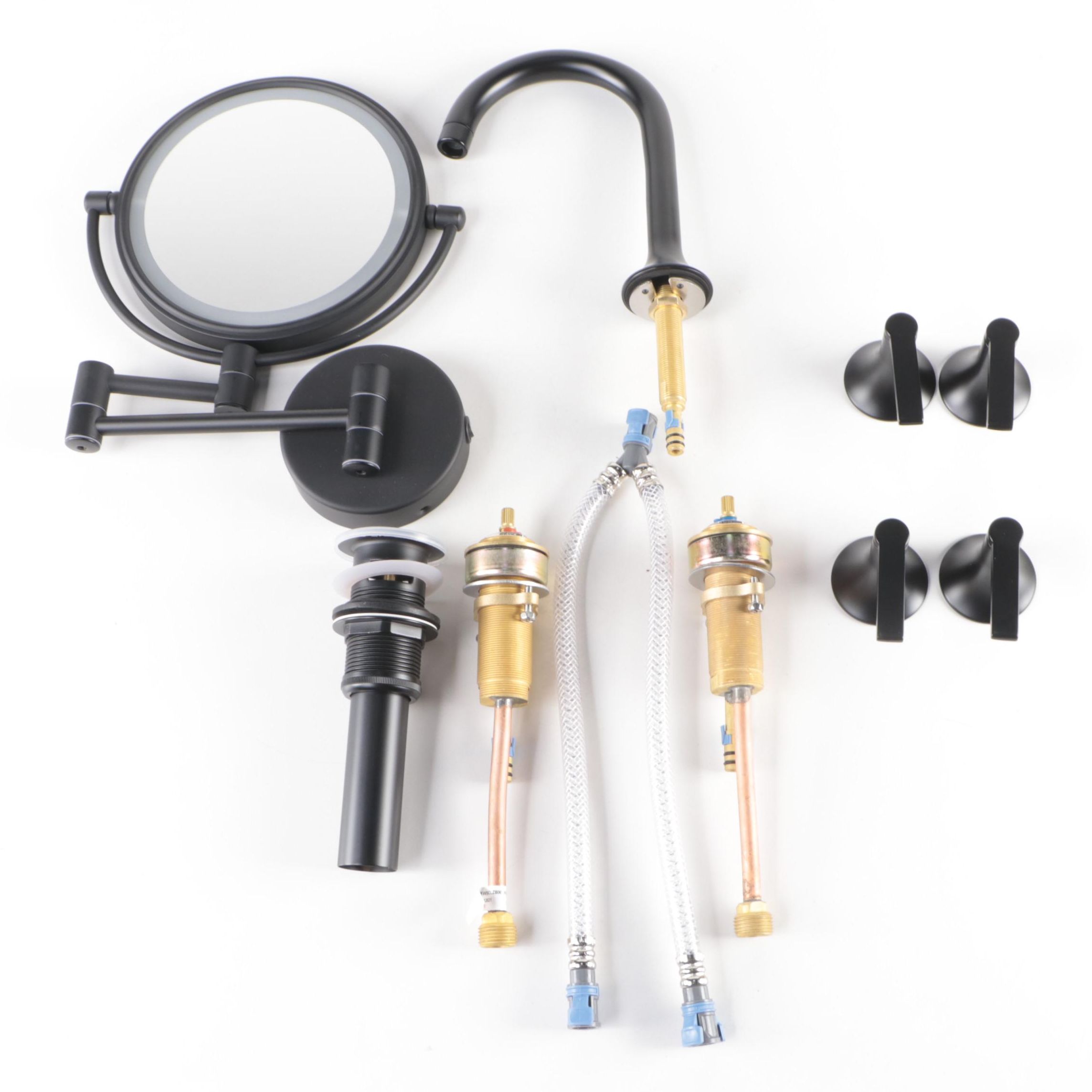 Matte Black Finish Widespread Bathroom Faucet with Wall Mount LED Makeup Mirror