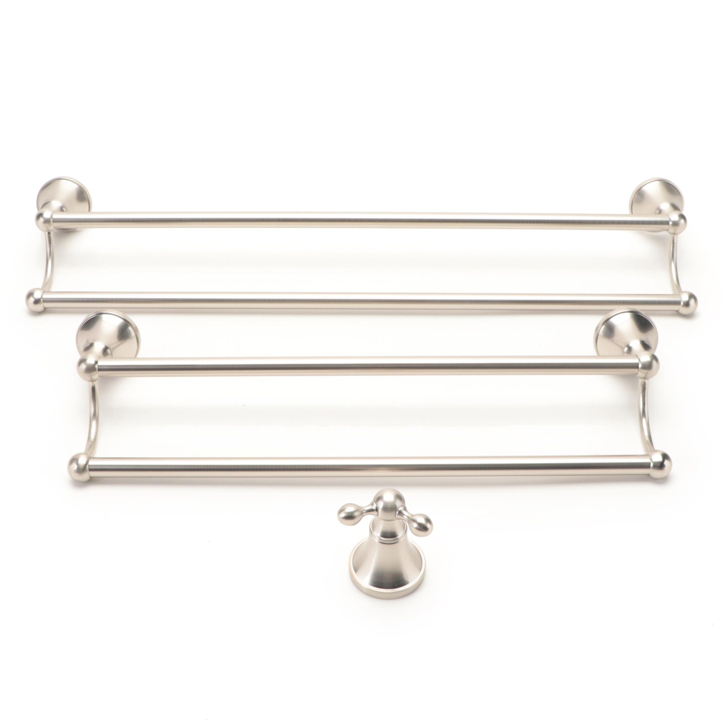 Brushed Nickel Double Towel Bars and Robe Hook