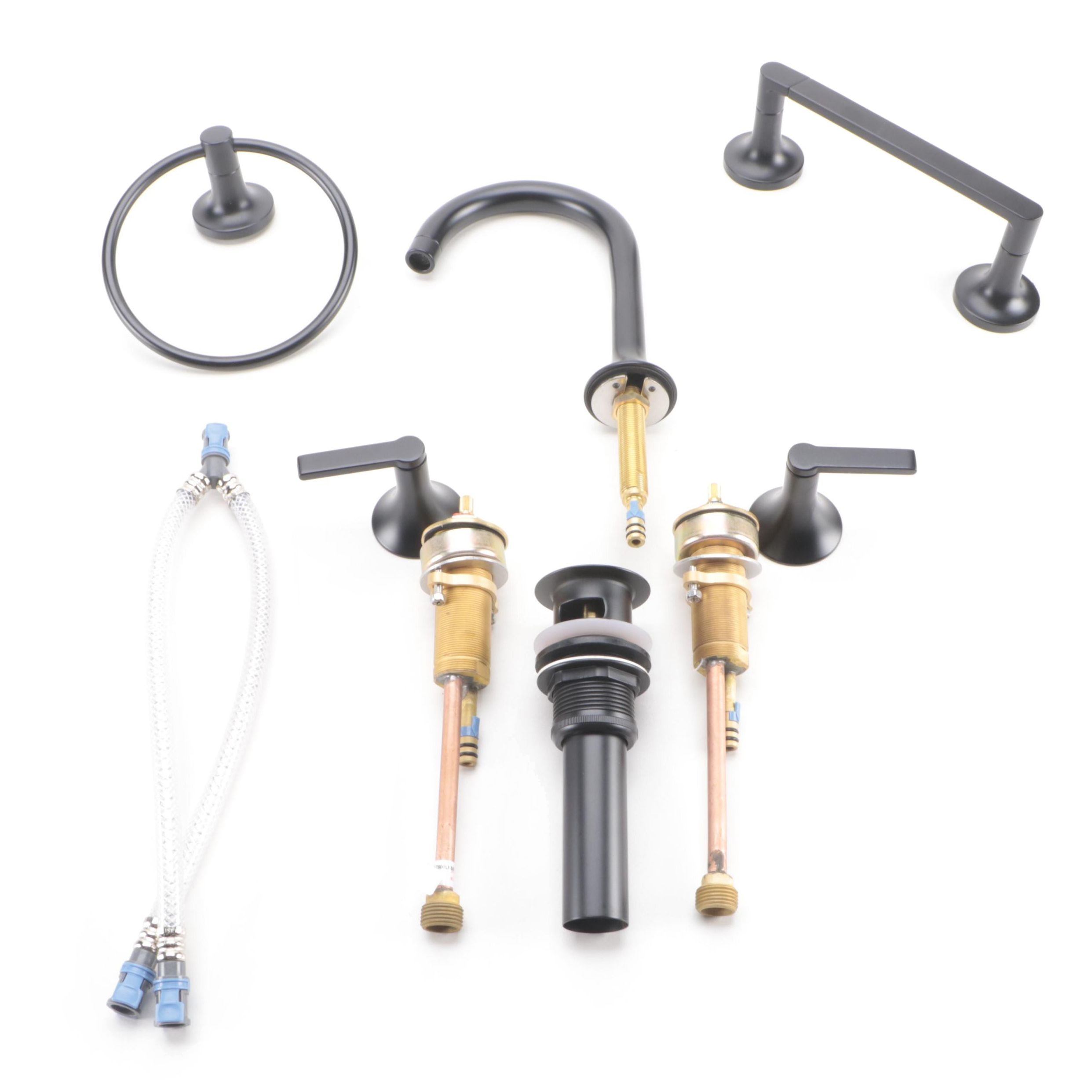 Matte Black Finish Widespread Faucet with Towel Ring and Toilet Paper Holder